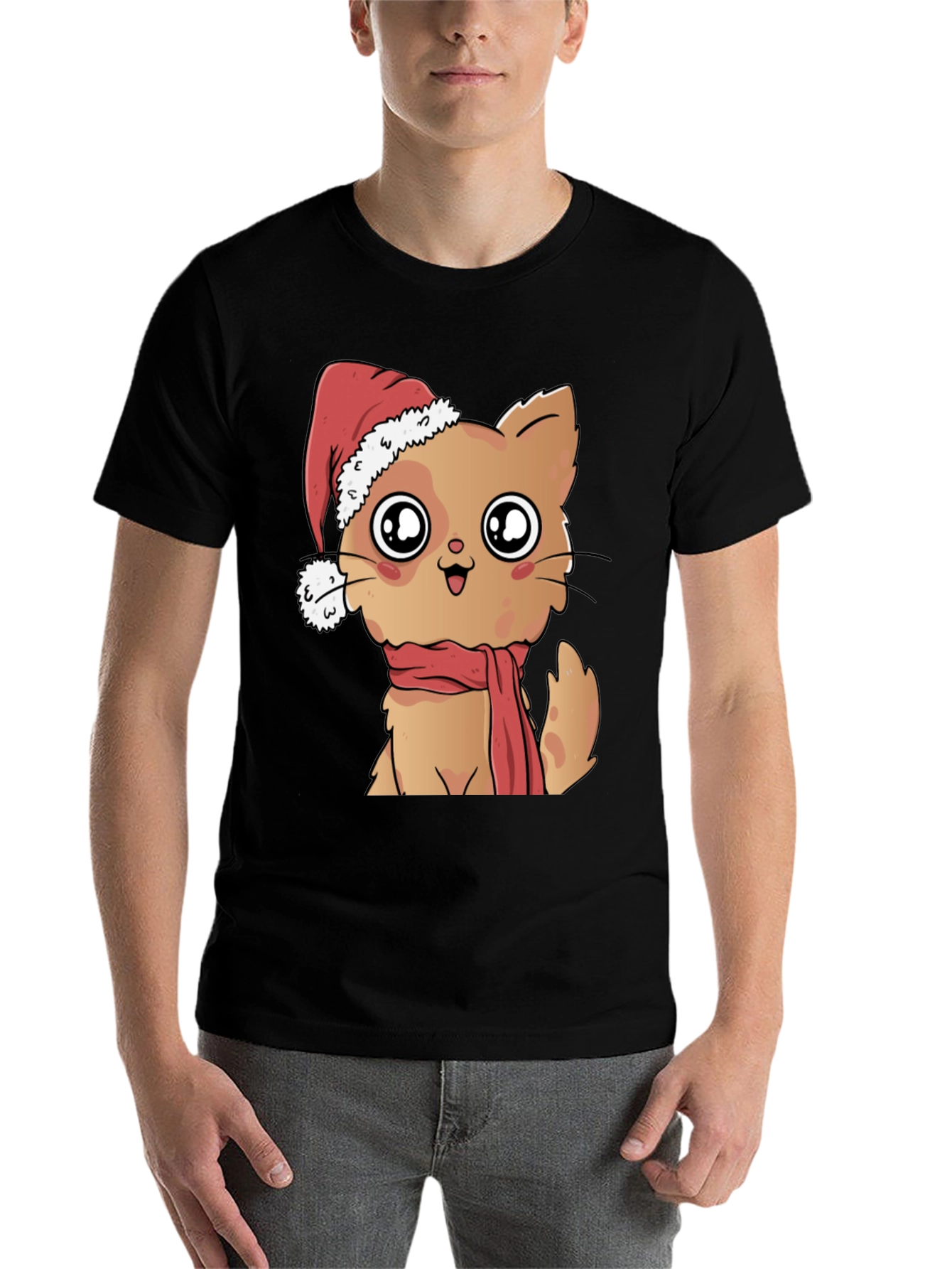 Black Cute Cat Christmas T-Shirt view 7