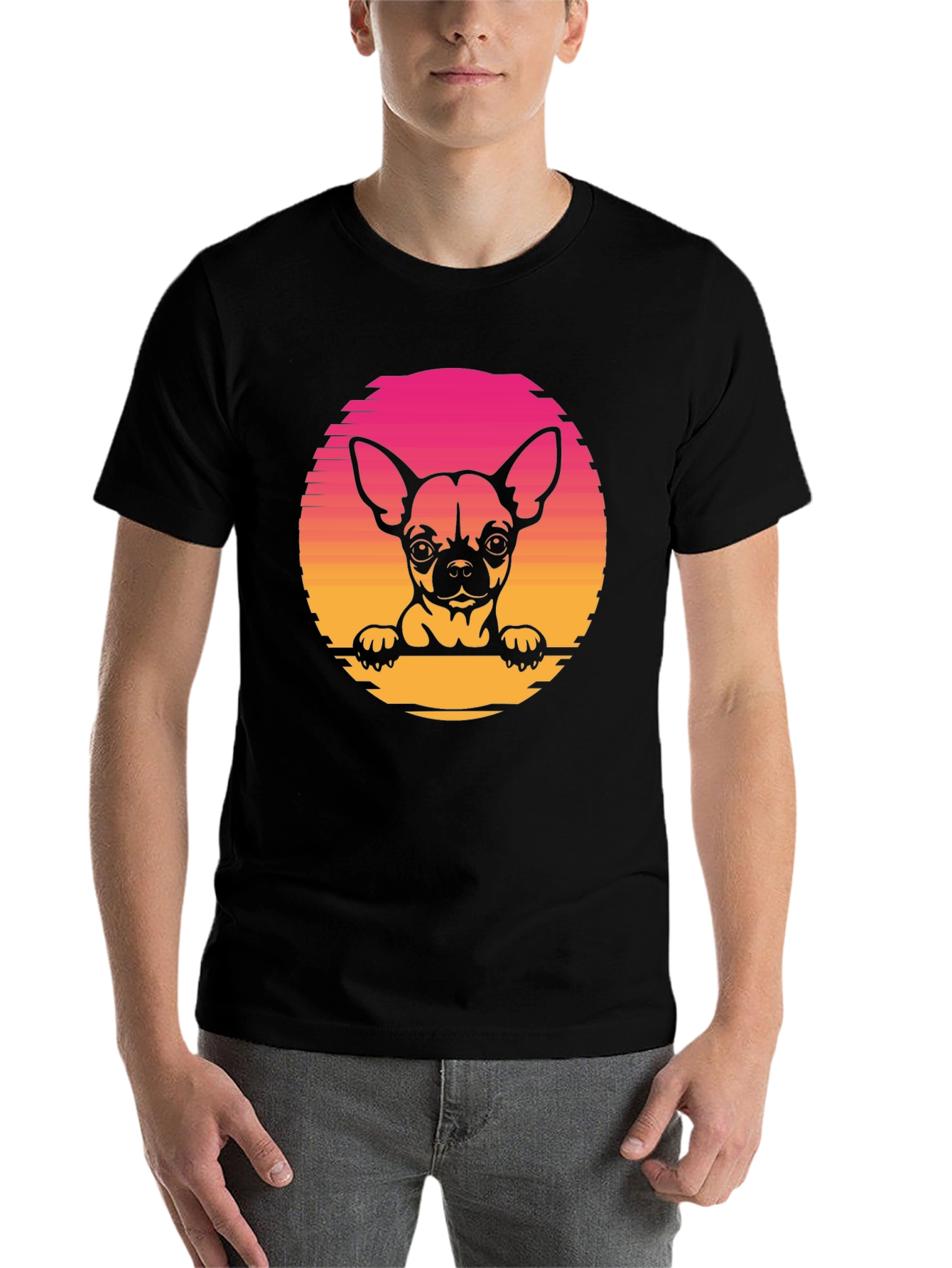 Black Chihuahua Sunset Graphic Tee - Unisex Black T-Shirt view 7