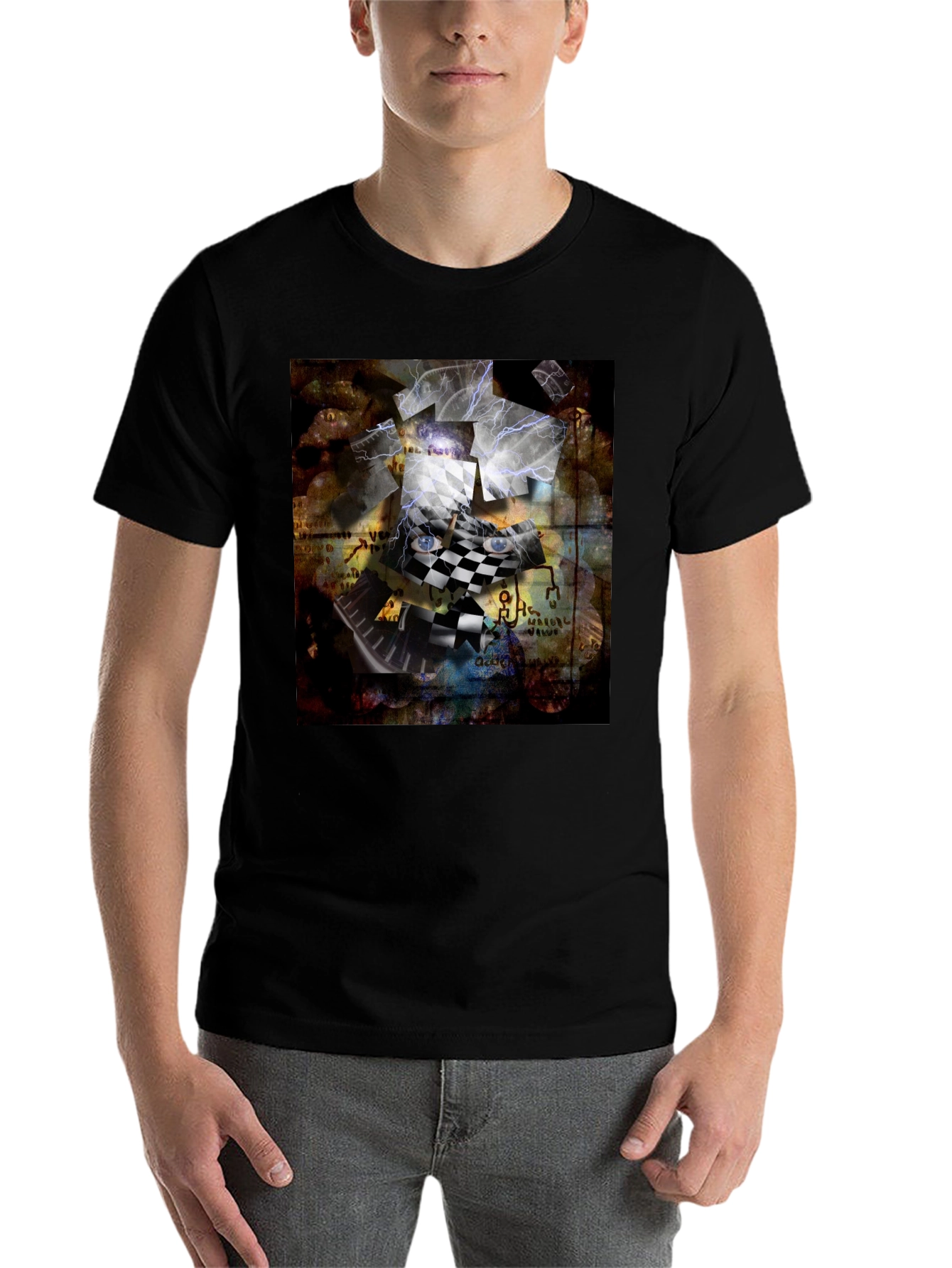 Black Abstract Chessboard Graphic Tee view 7