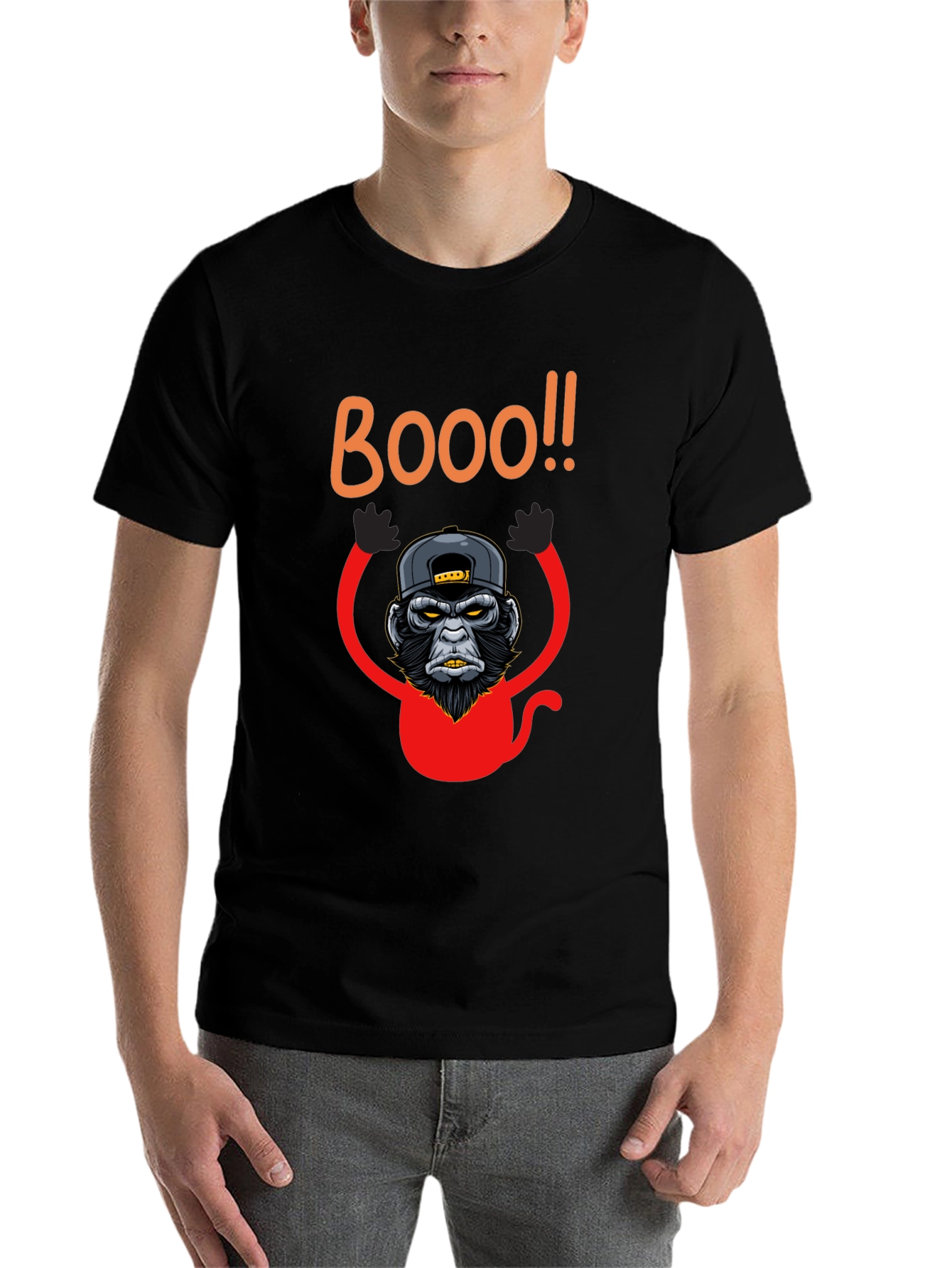 Black Boo Monkey Graphic Tee - Black Crew Neck Shirt view 7