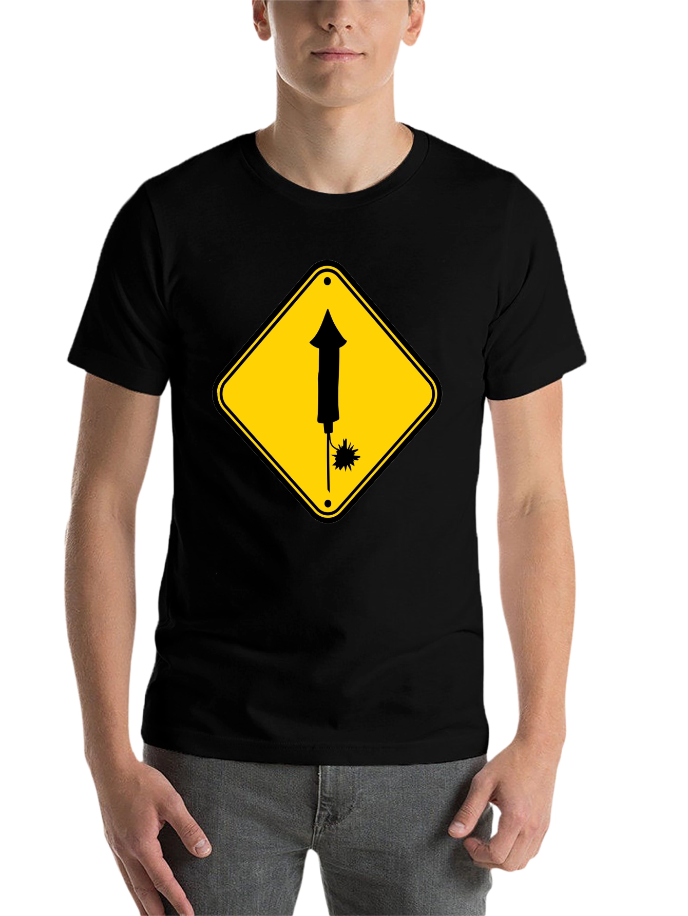 Black Fireworks Warning T-Shirt - Novelty Graphic Tee view 7