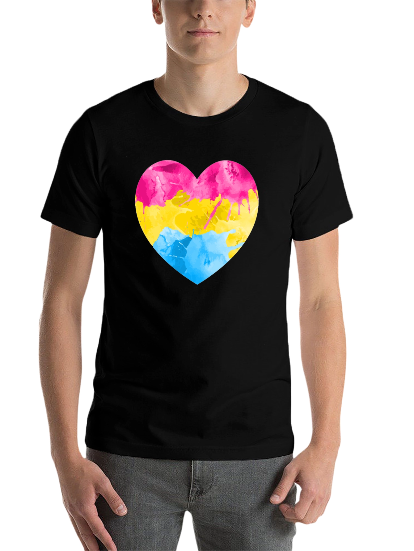 Black Pansexual Pride Heart T-Shirt - Black view 7