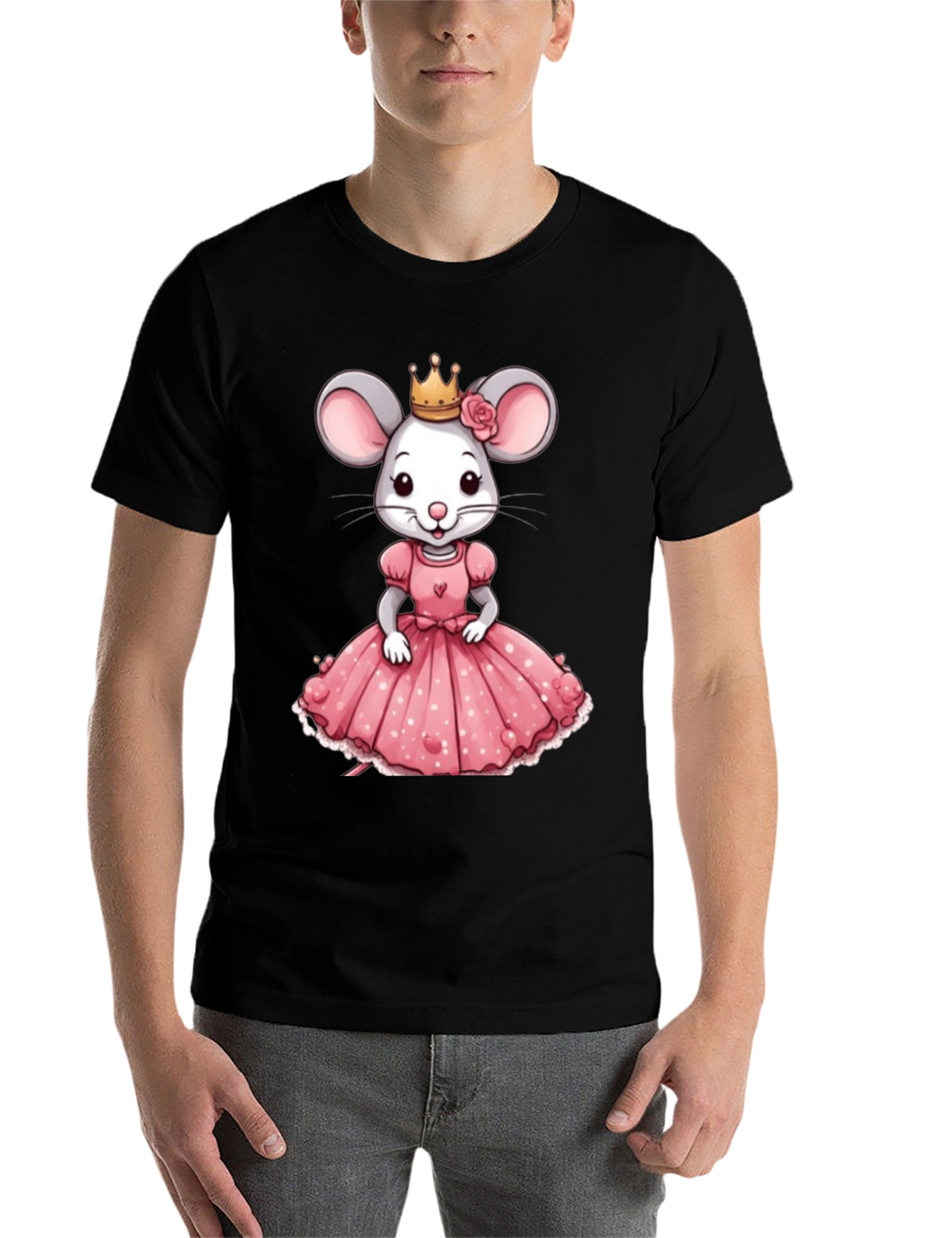 Black Cute Mouse Princess T-Shirt - Cartoon Mouse view 7