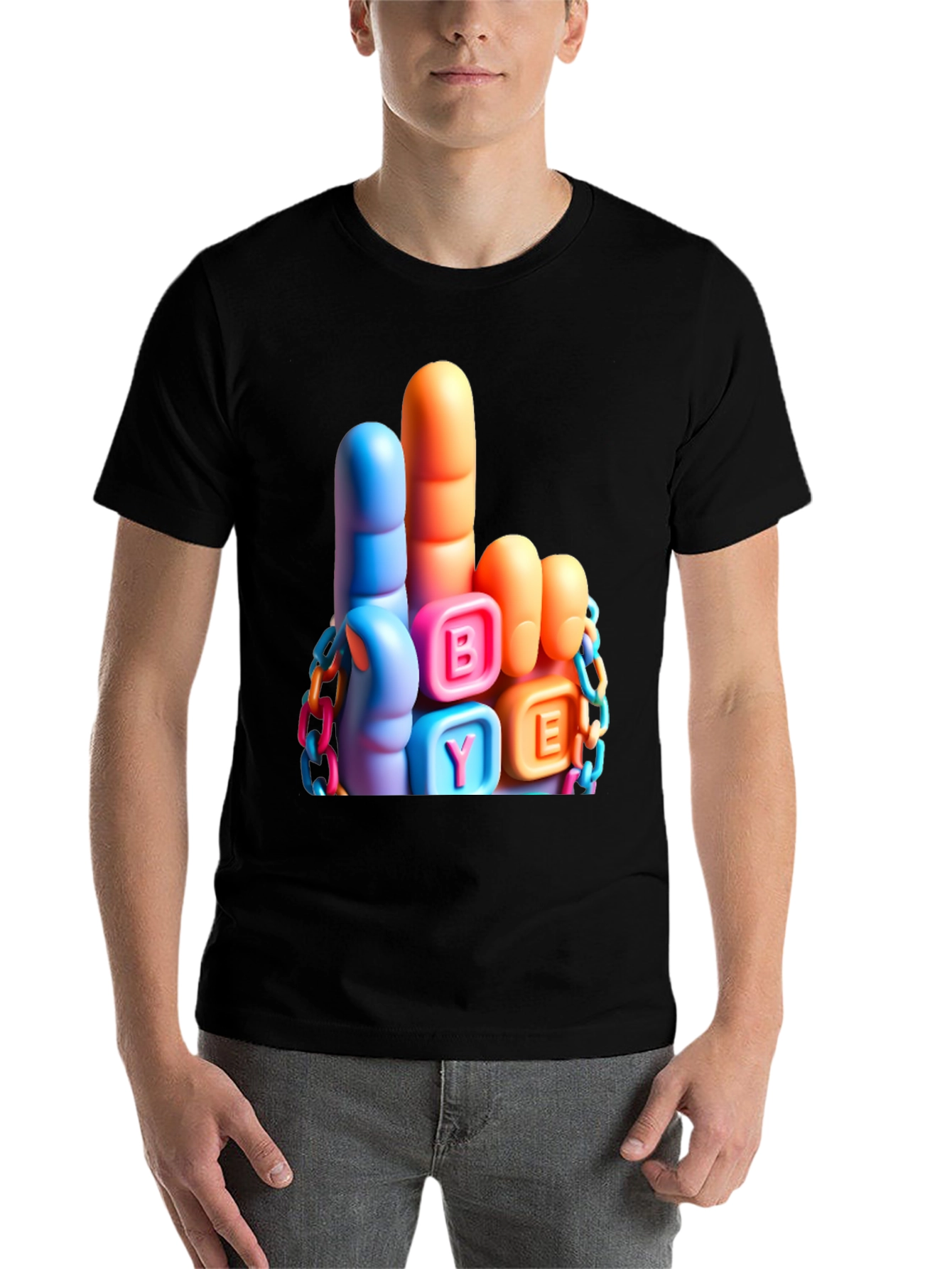 Black Funny BYE Middle Finger T-Shirt view 7