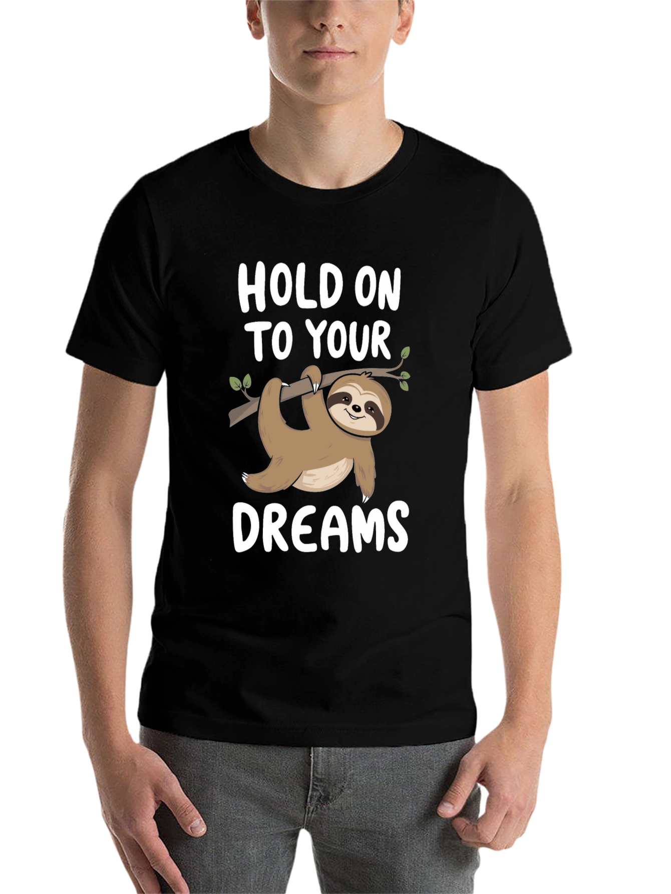 Black Hold On To Your Dreams Sloth Graphic Tee view 7