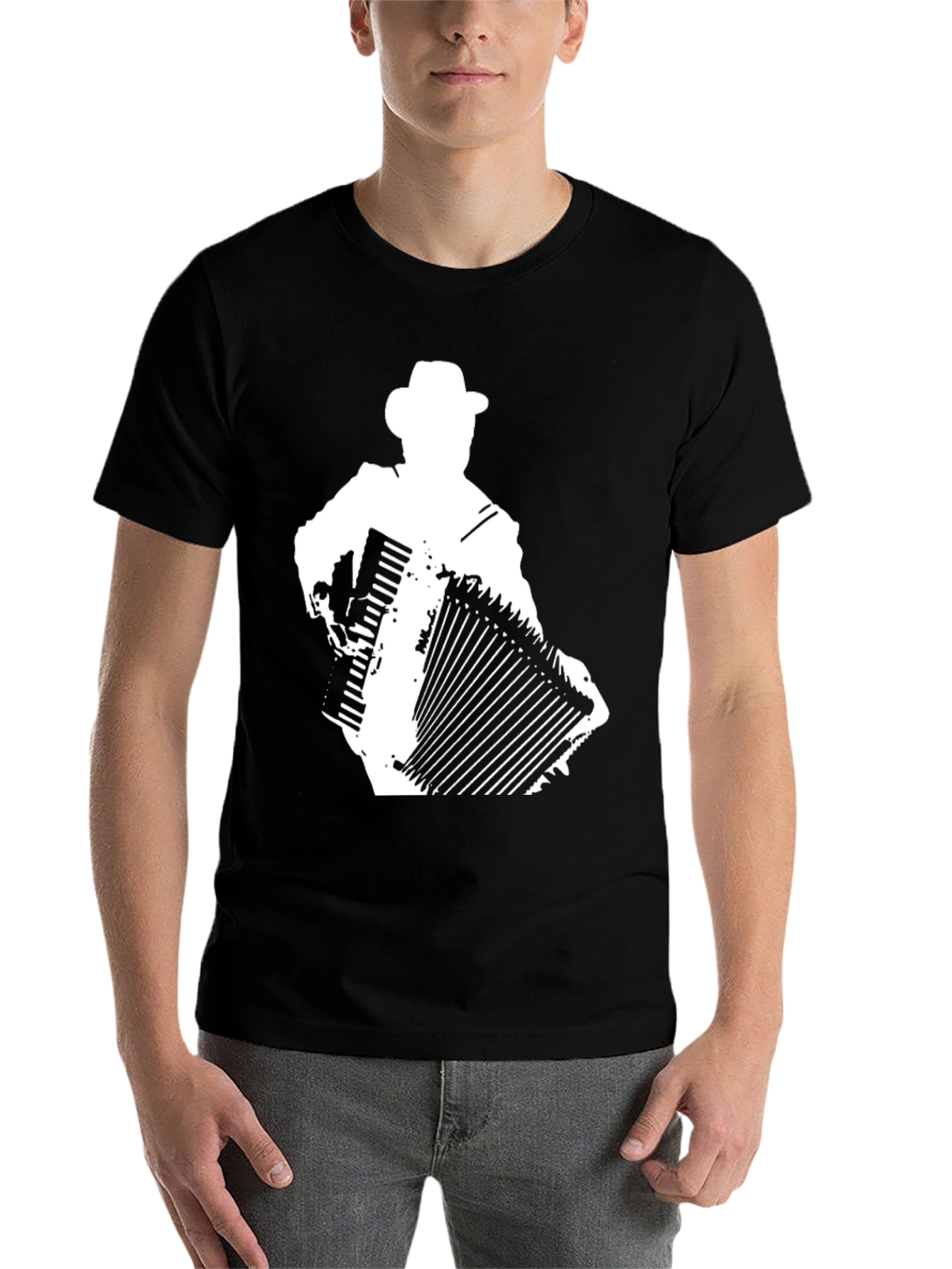 Black Accordion Player Graphic Tee - Cool Musician Shirt view 7
