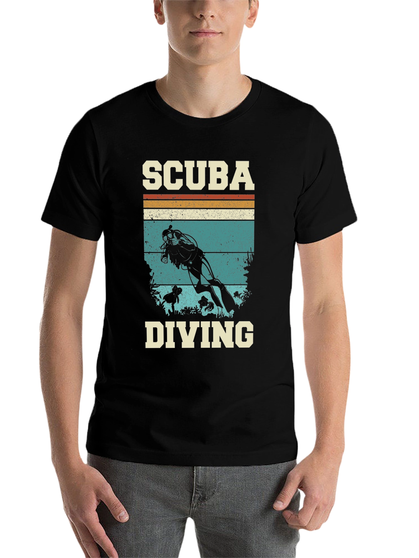 Black Scuba Diving Retro Graphic Tee - Black view 7