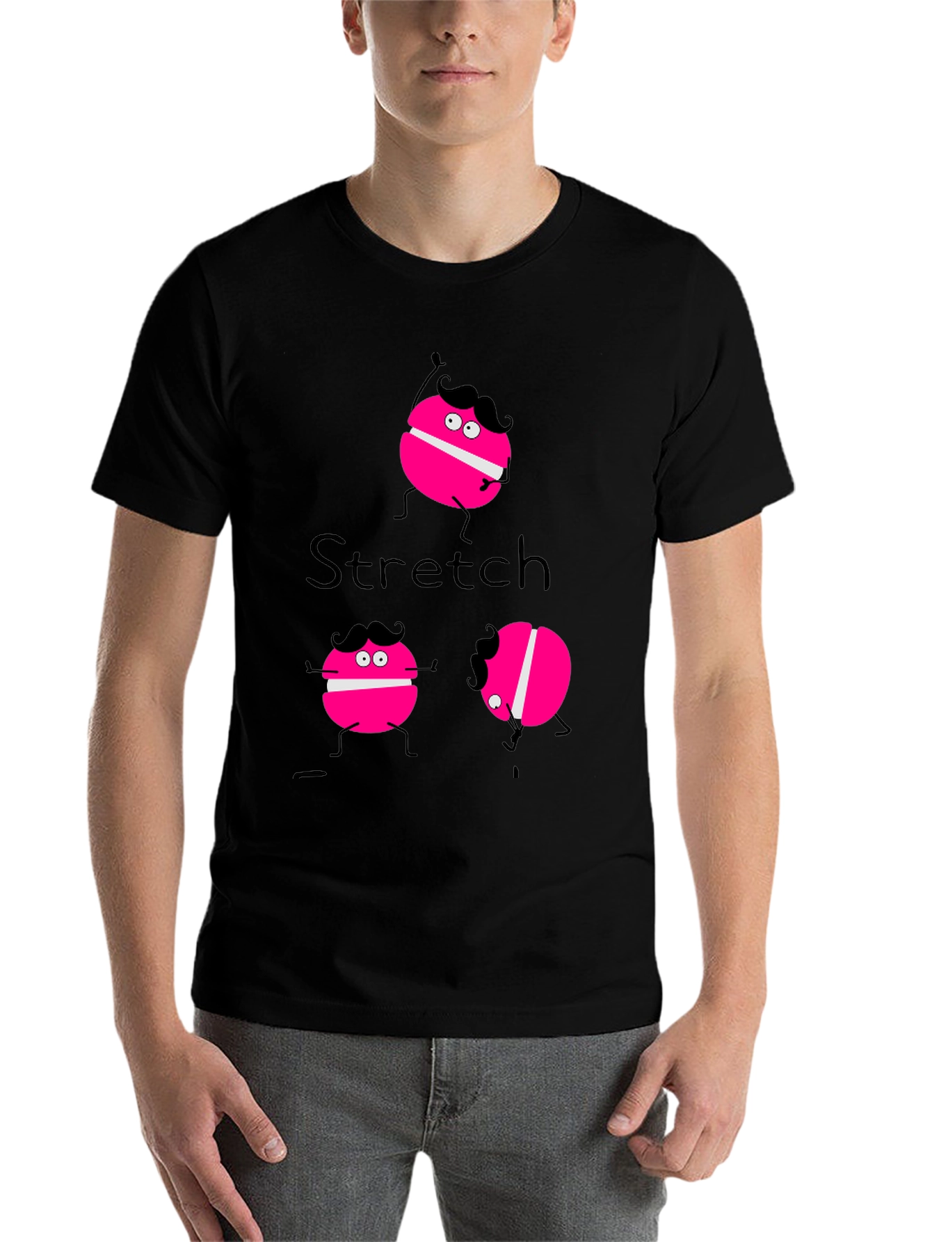 Black Funny Stretch Pink Macaroon Graphic T-Shirt view 7