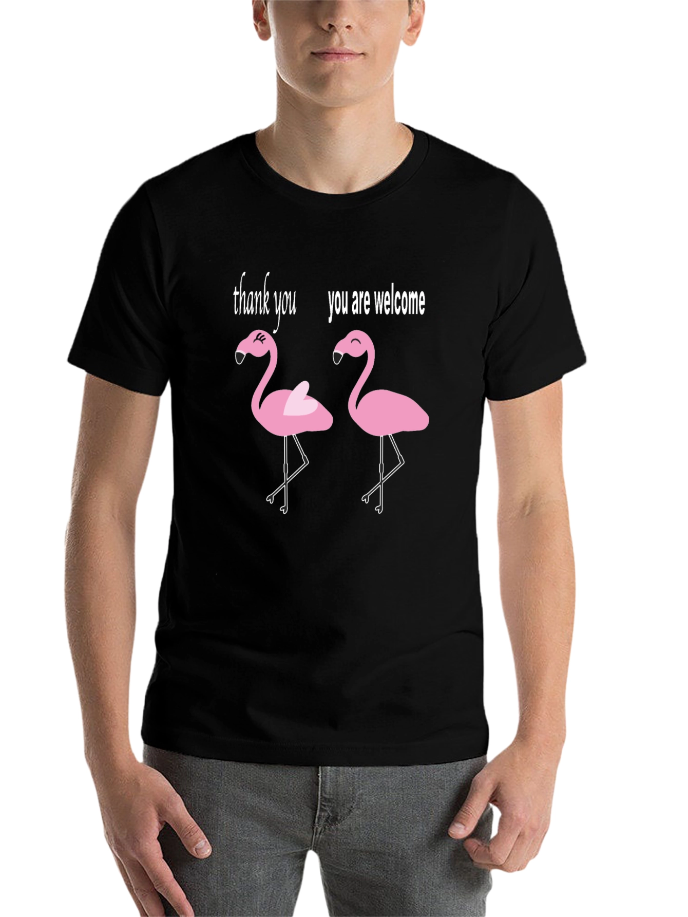 Black Funny Flamingo T-Shirt - Thank You You're Welcome Tee view 7