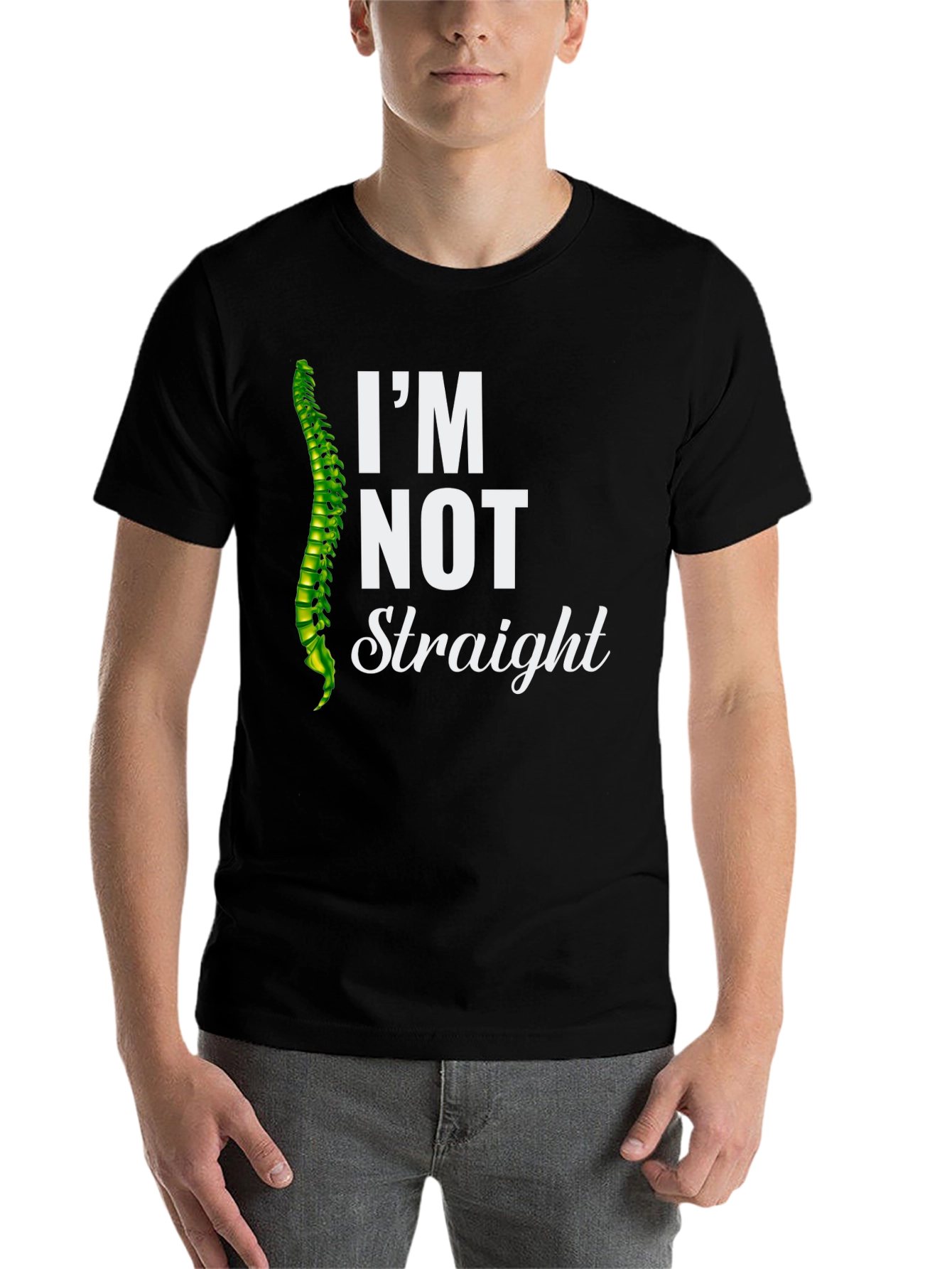 Black I'm Not Straight Spine T-Shirt - Funny Chiropractic Humor view 7