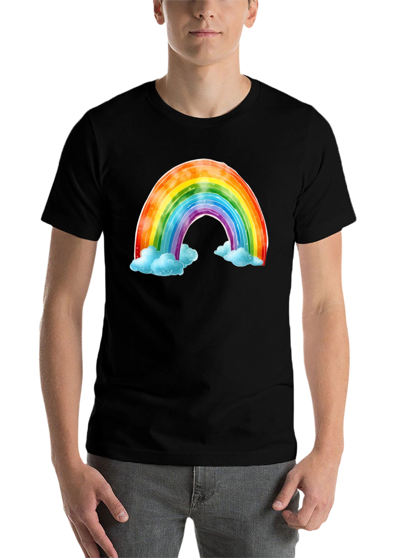 Black Rainbow & Cloud Graphic Tee - Soft Cotton Comfort view 7