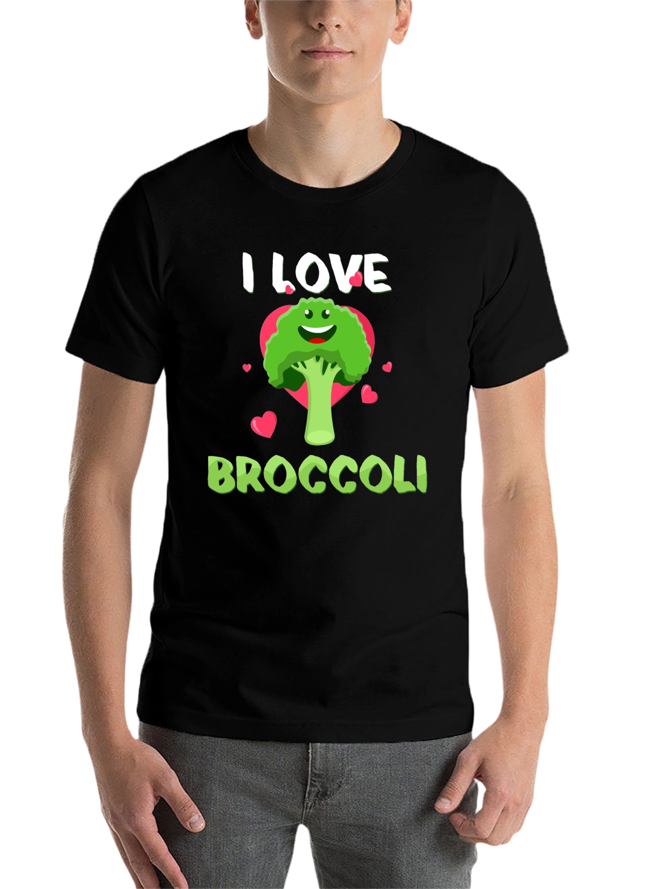 Black I Love Broccoli T-Shirt - Funny Vegan Tee view 7