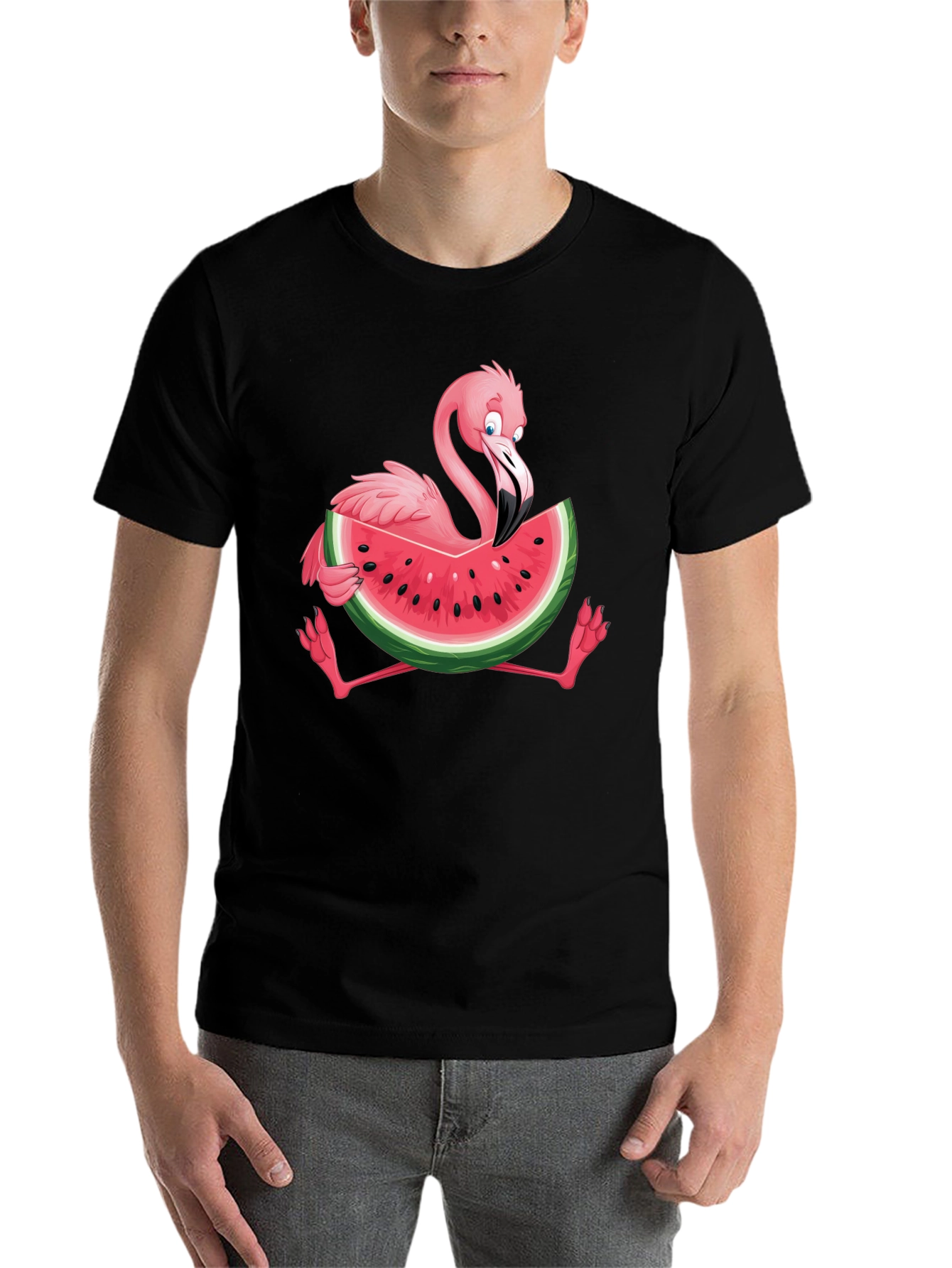 Black Flamingo Watermelon Graphic Tee - Fun Summer Shirt view 7
