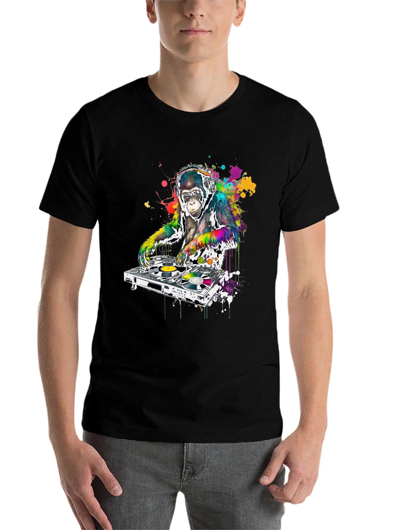 Black DJ Monkey Graphic T-Shirt view 7