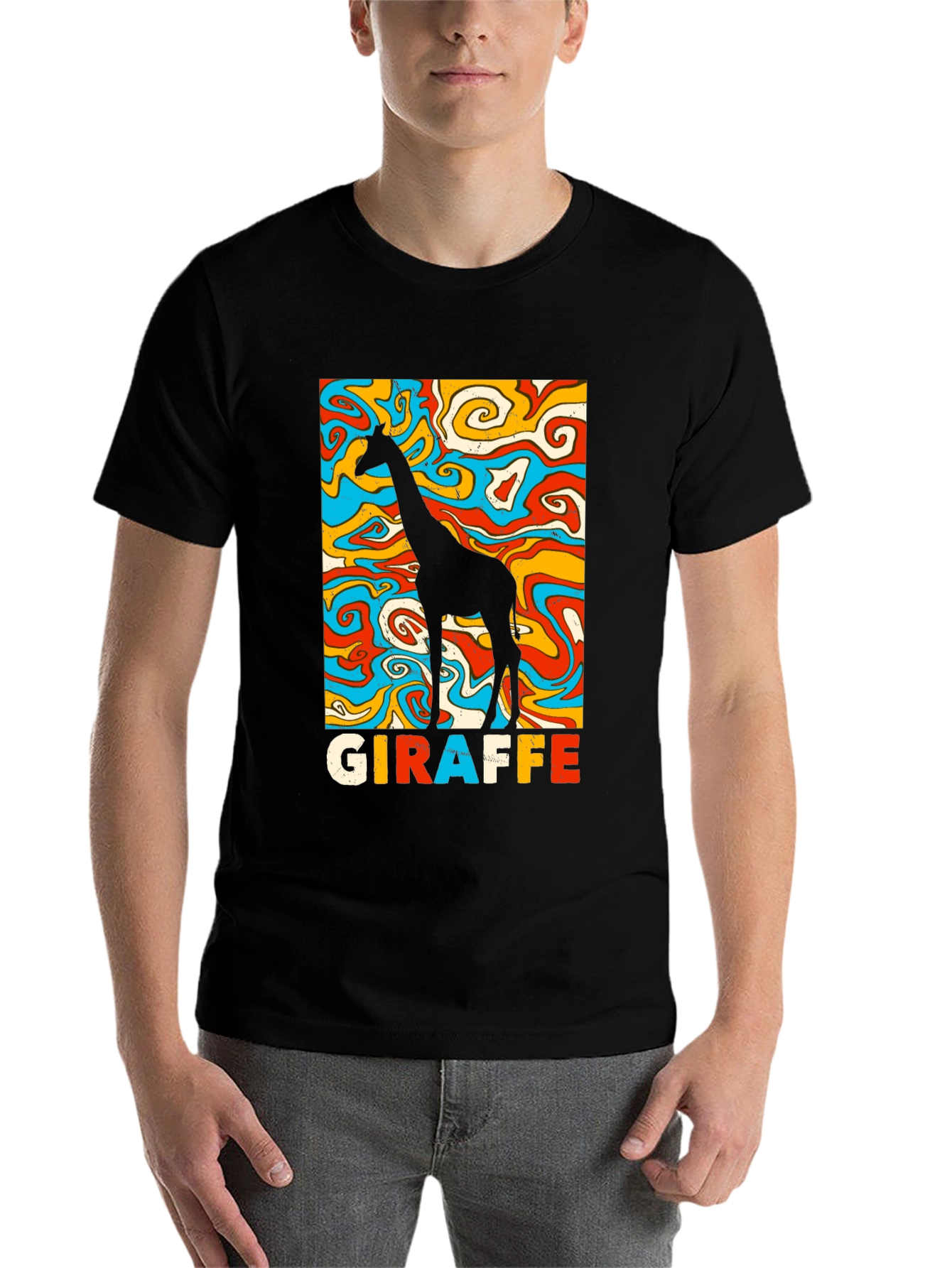 Black Groovy Giraffe Graphic Tee - Retro Style view 7