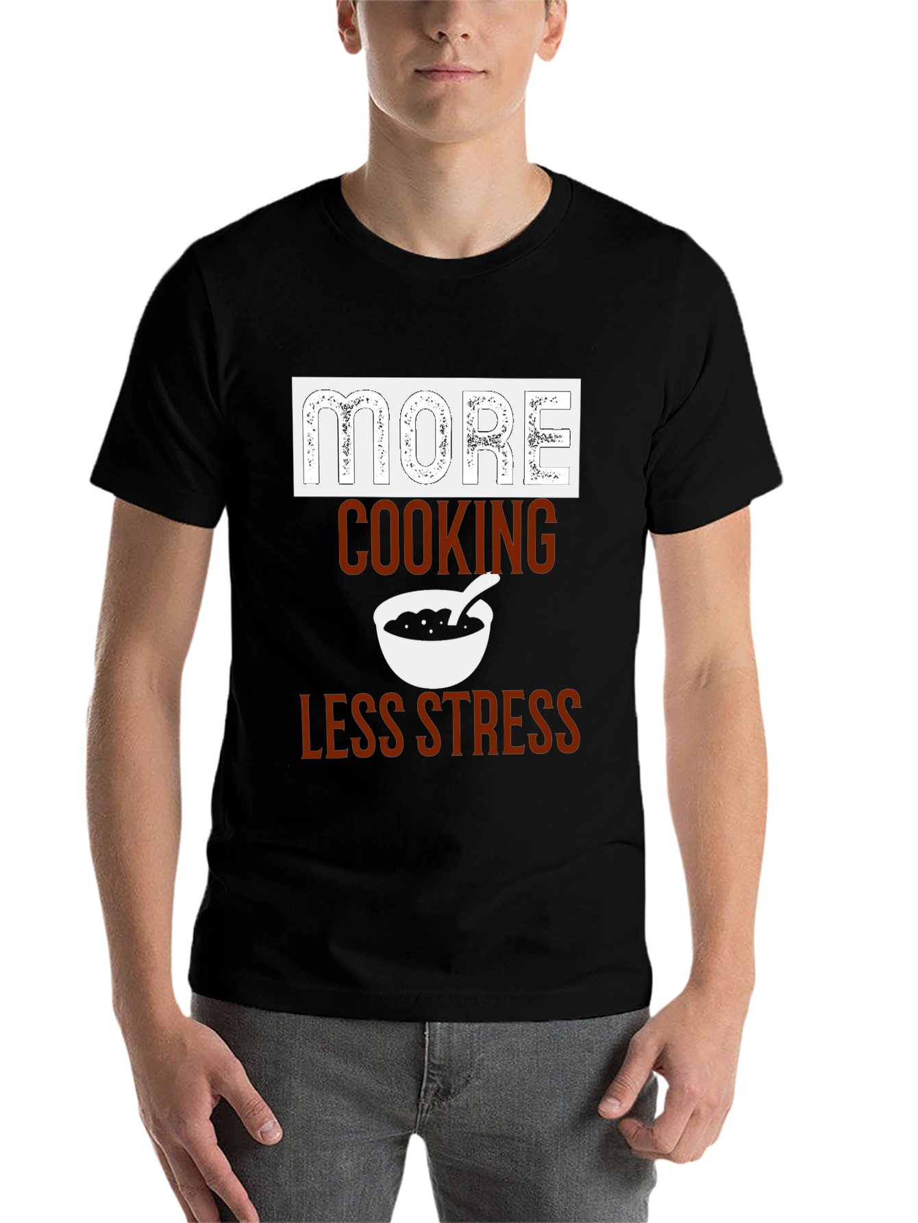 Black More Cooking Less Stress Graphic T-Shirt view 7