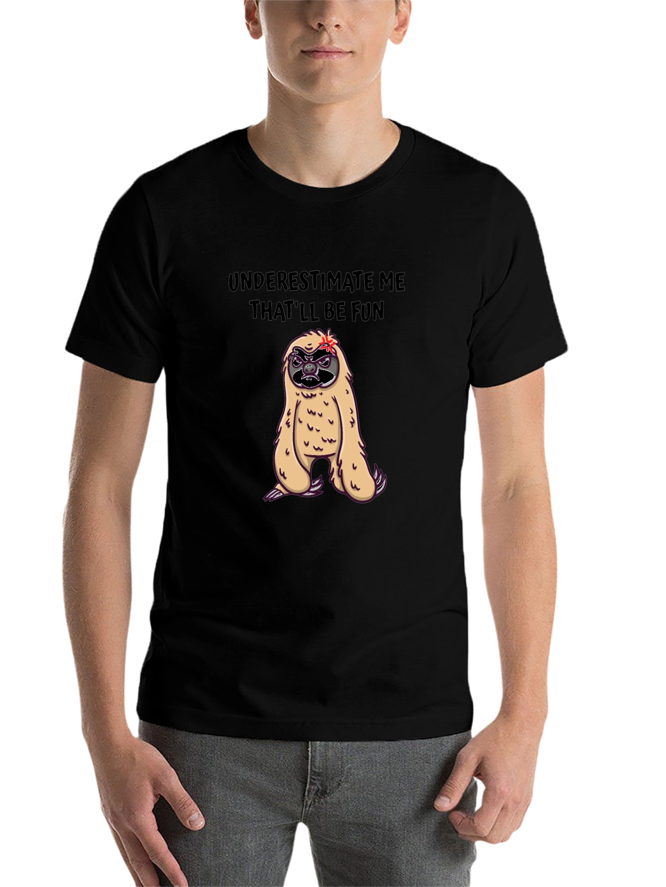 Black Funny Sloth Graphic Tee - Underestimate Me T-Shirt view 7