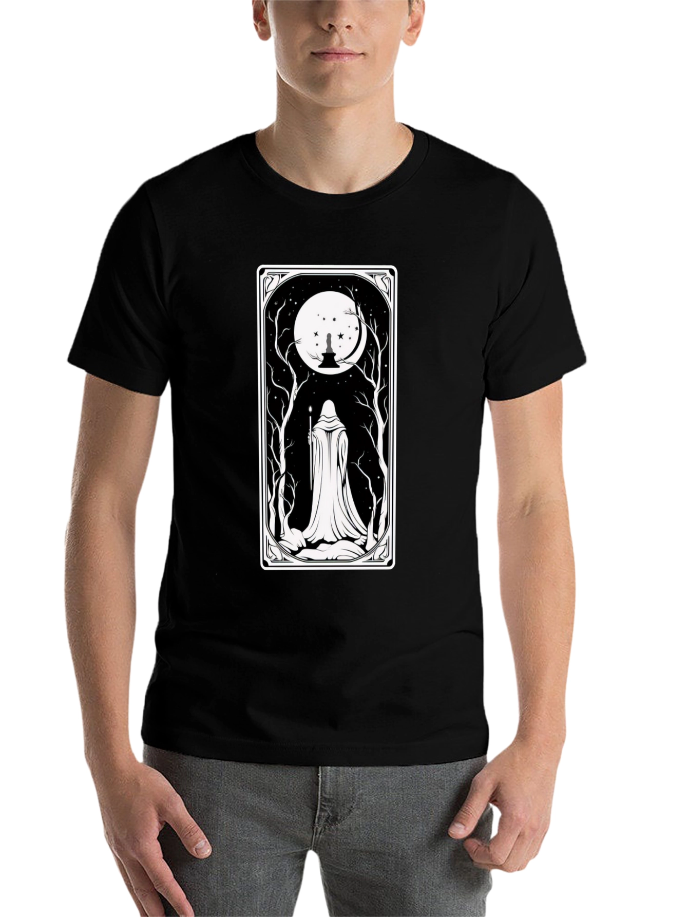 Black Mystic Night Tarot Card T-Shirt view 7