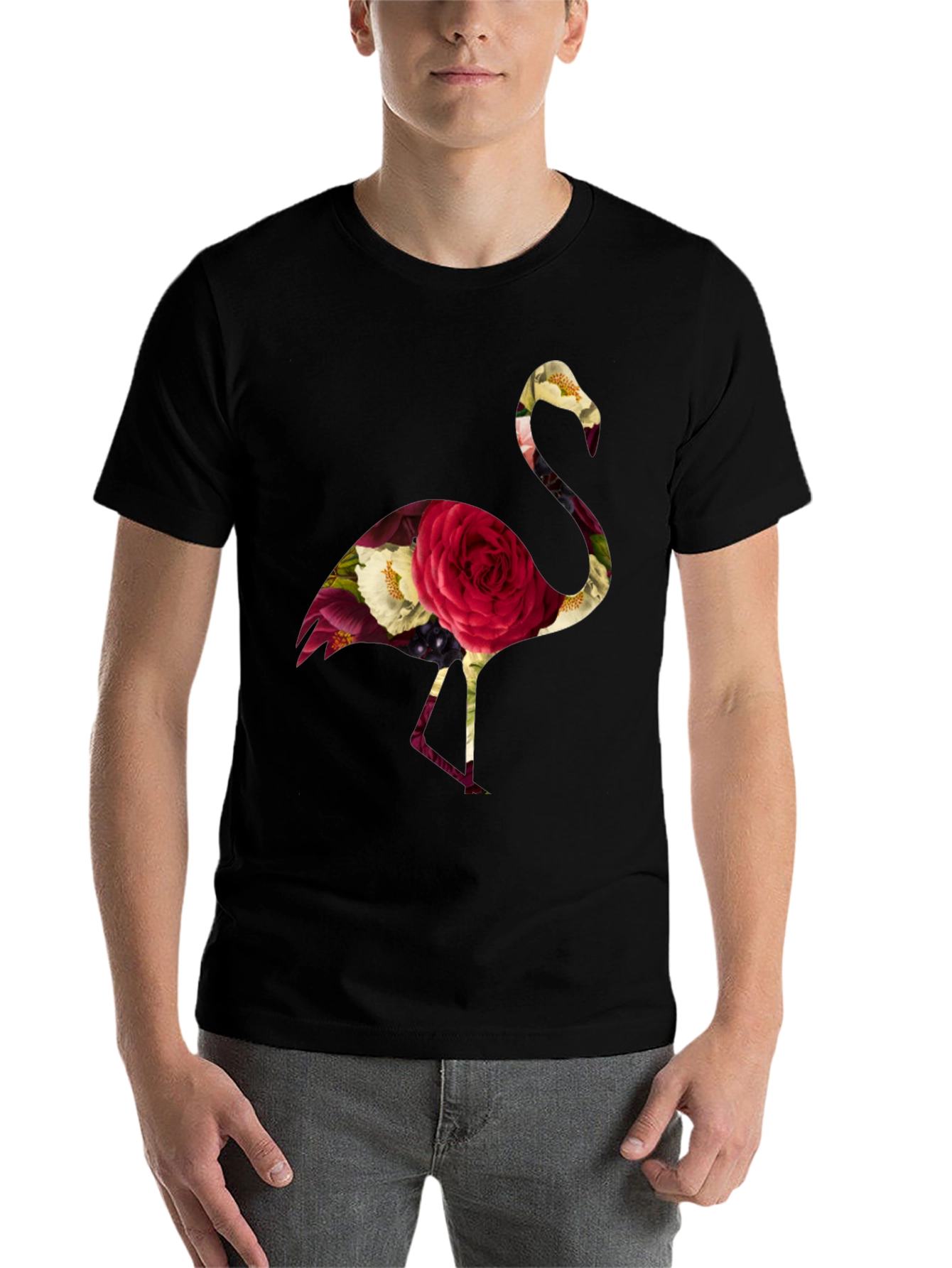 Black Floral Flamingo Graphic Tee - Black view 7