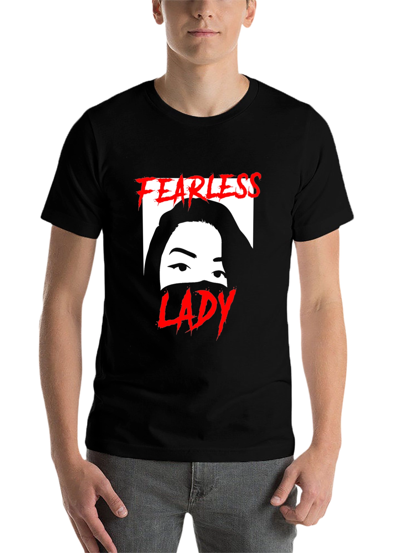 Black Fearless Lady Graphic T-Shirt - Unisex Black Tee view 7