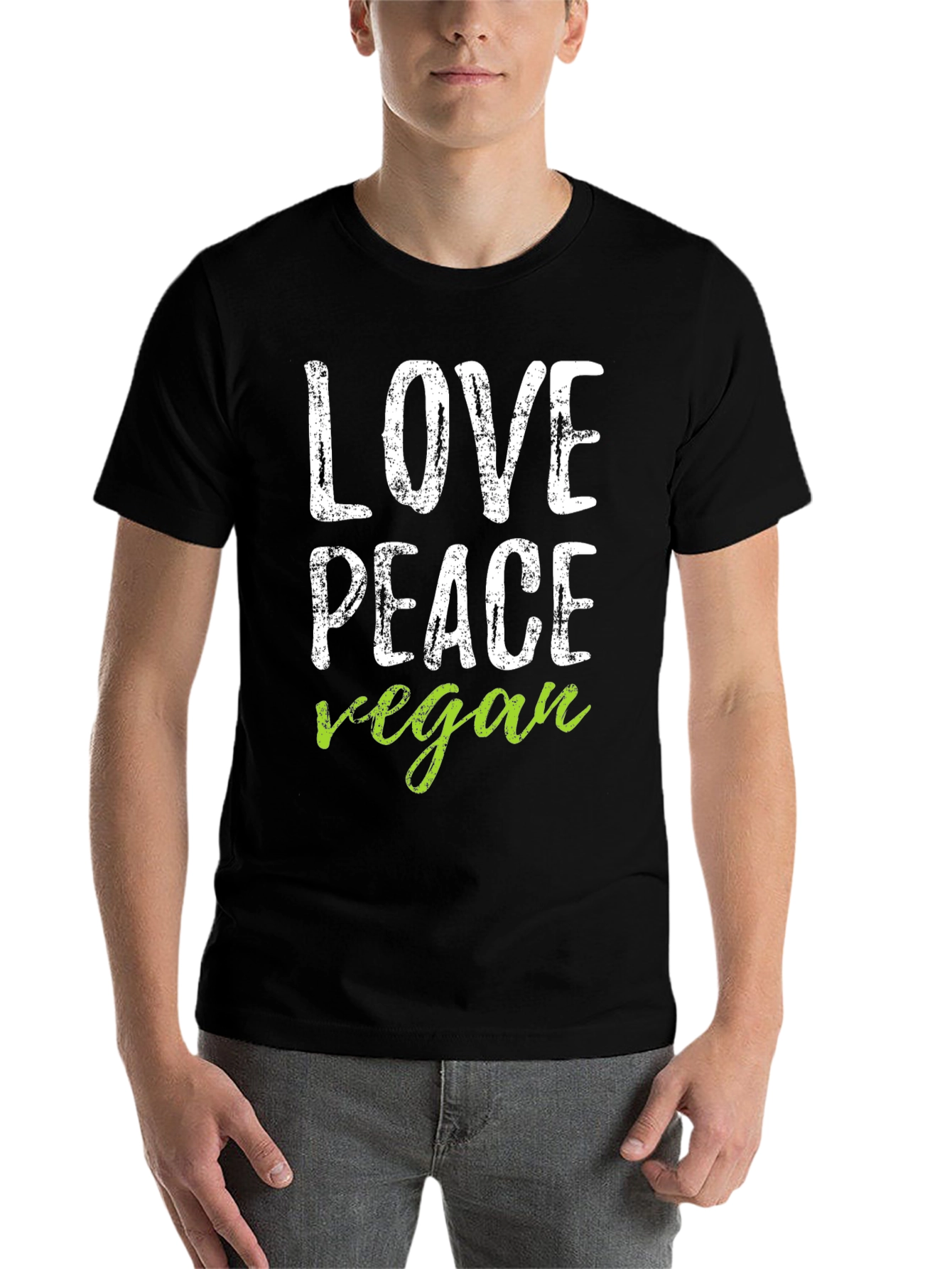 Black Love Peace Vegan Graphic Tee - Black Cotton T-Shirt view 7