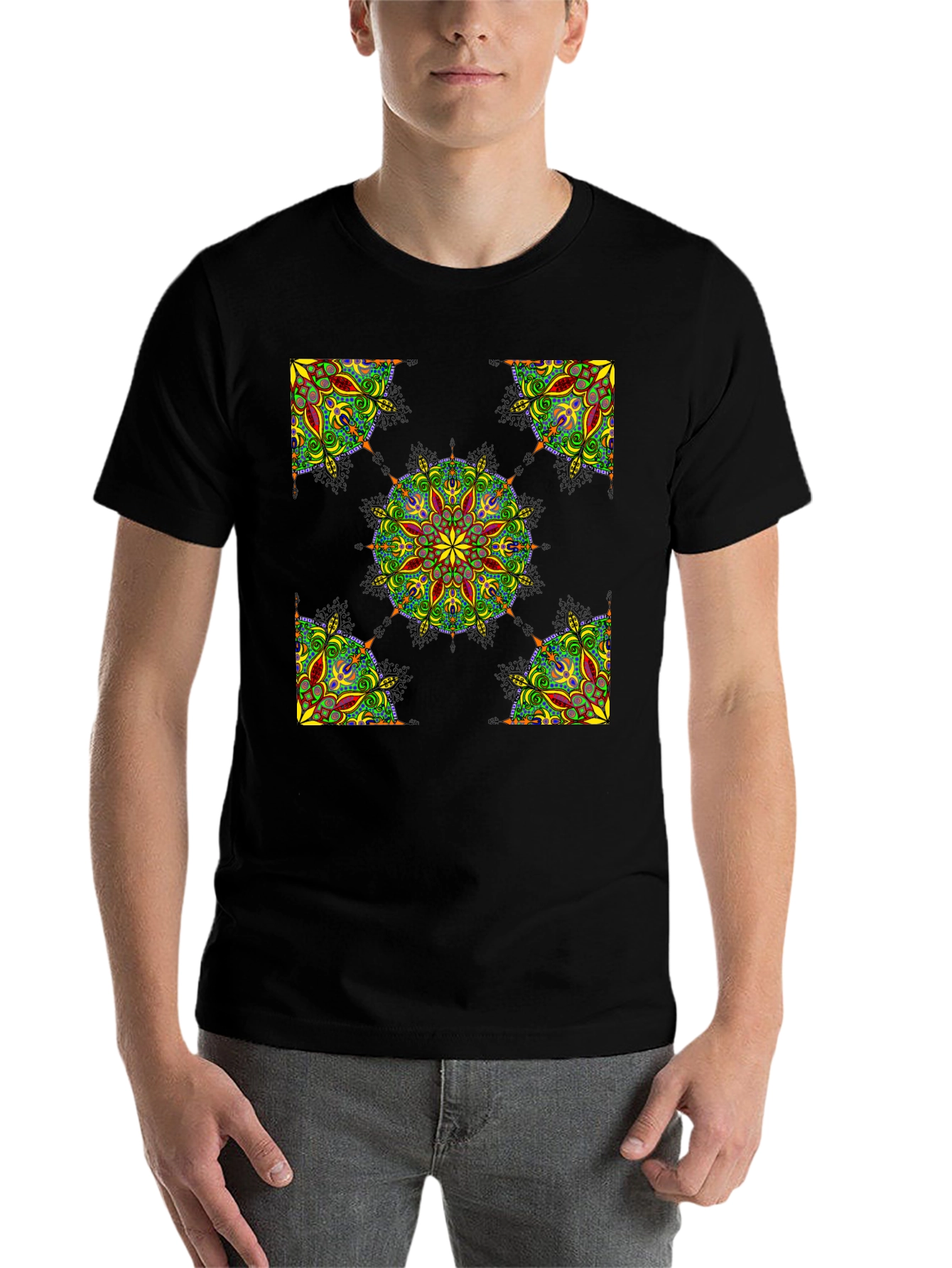 Black Black Mandala Print T-Shirt view 7