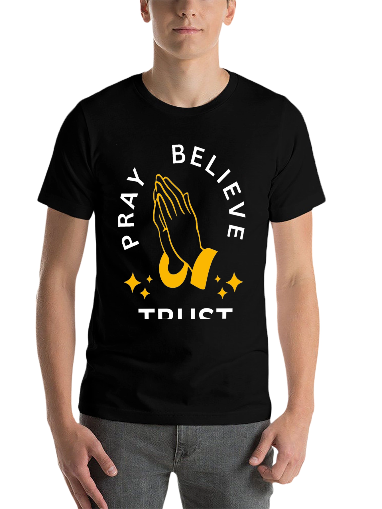 Black Pray Believe Trust Graphic Tee view 7