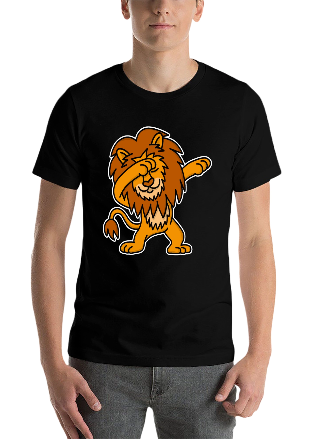 Black Dabbing Lion Graphic Tee - Black Cotton T-Shirt view 7