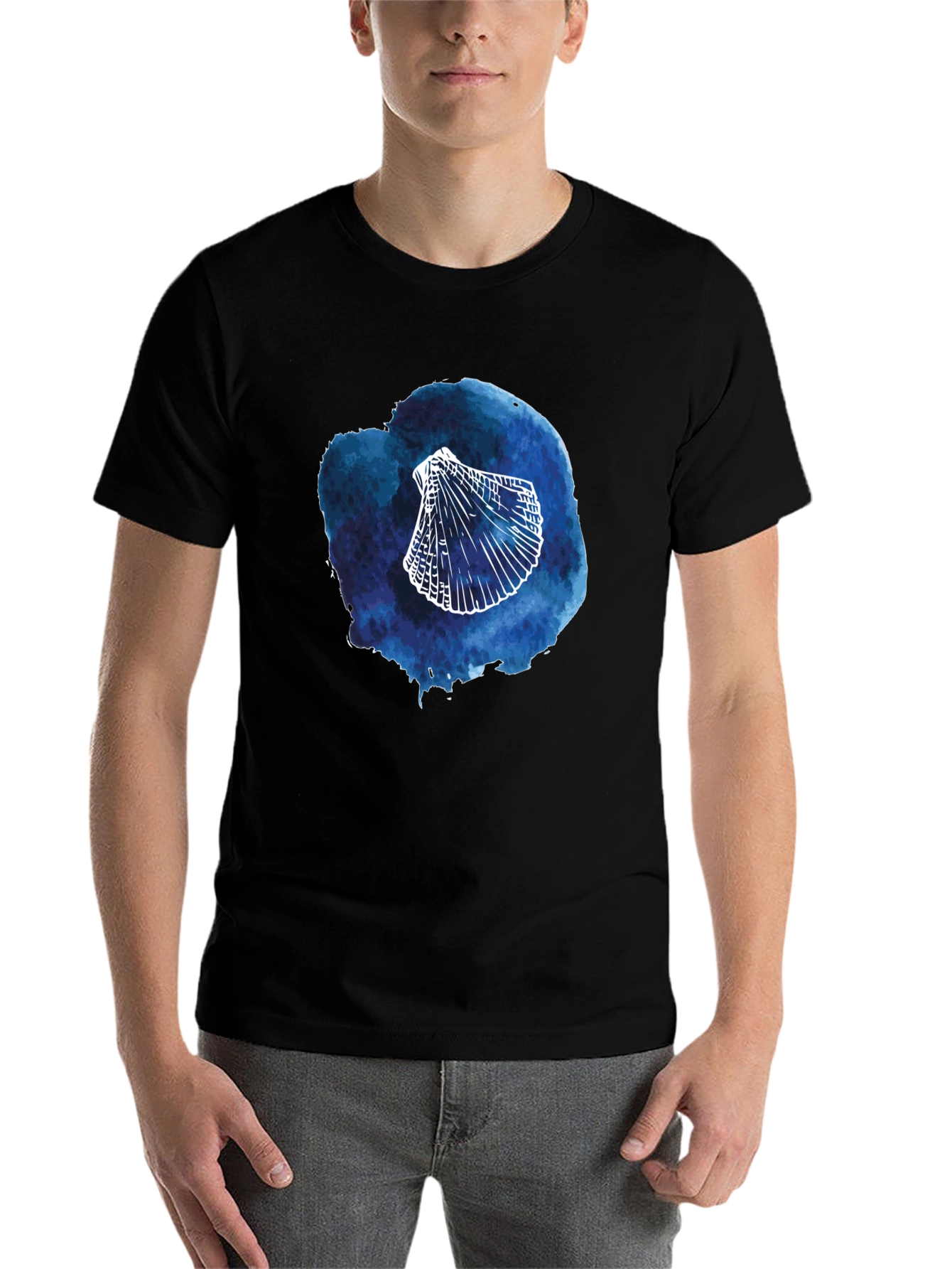 Black Watercolor Seashell Graphic T-Shirt view 7