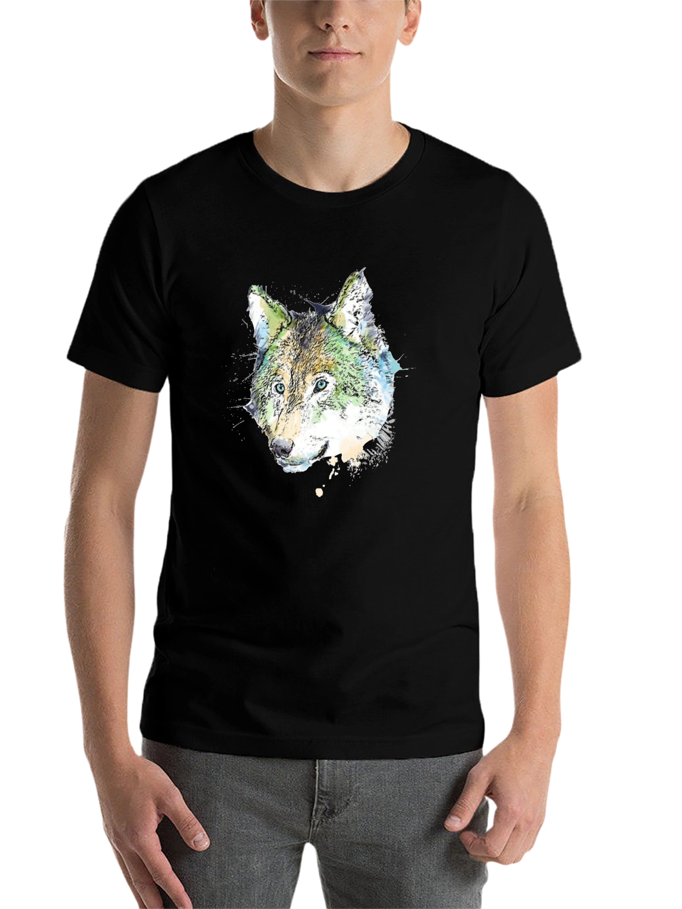 Black Wolf Graphic Print Black T-Shirt view 7