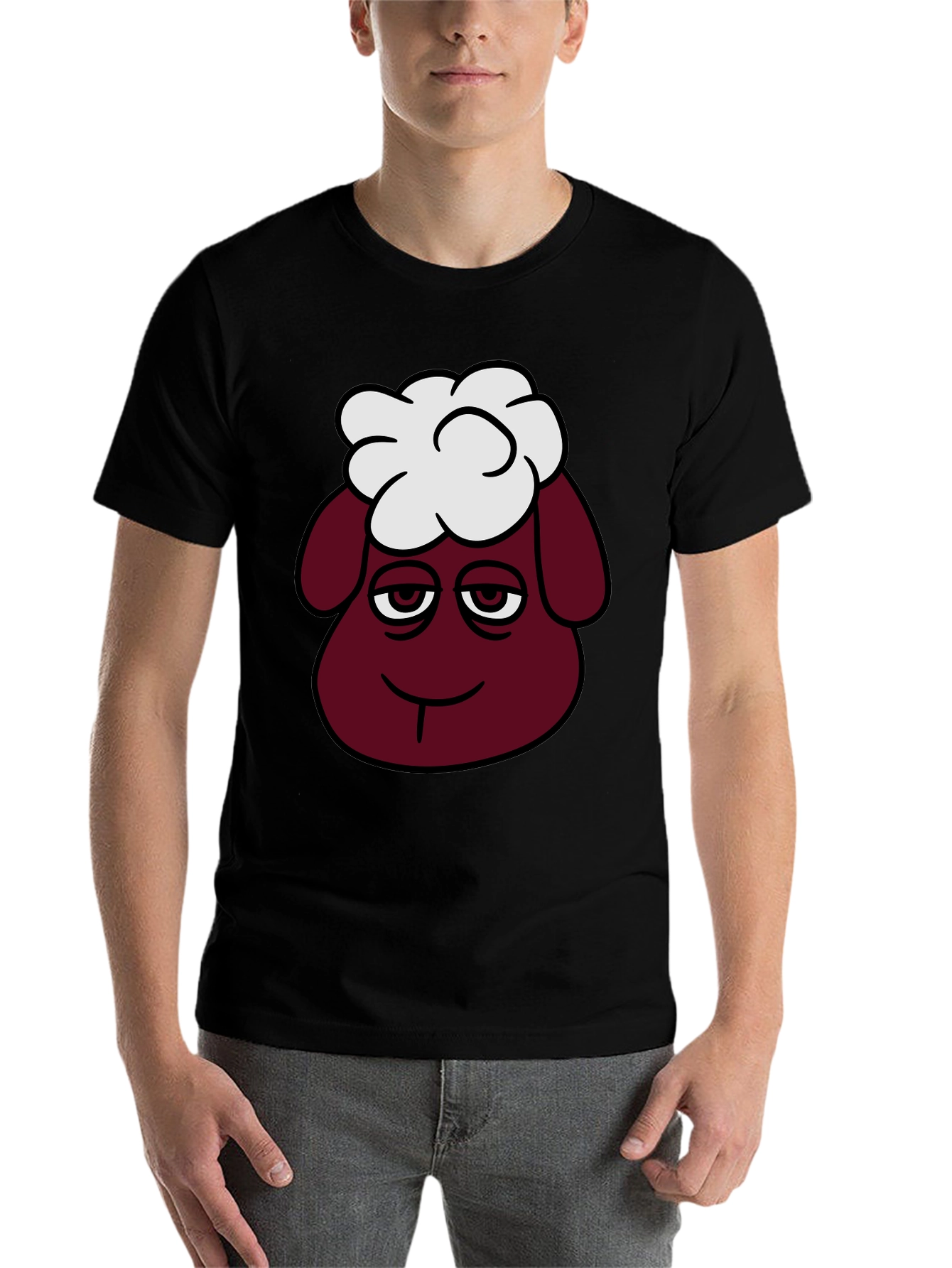 Black Funny Sheep Head Graphic T-Shirt view 7