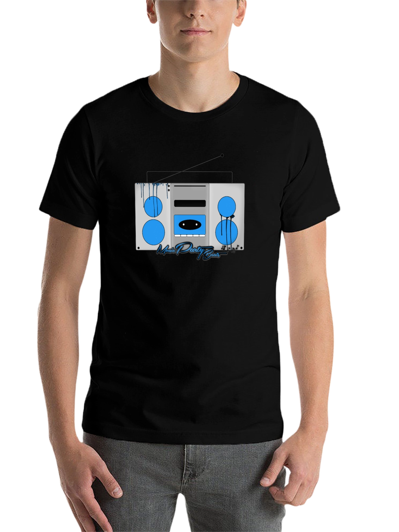 Black Retro Boombox Music T-Shirt view 7