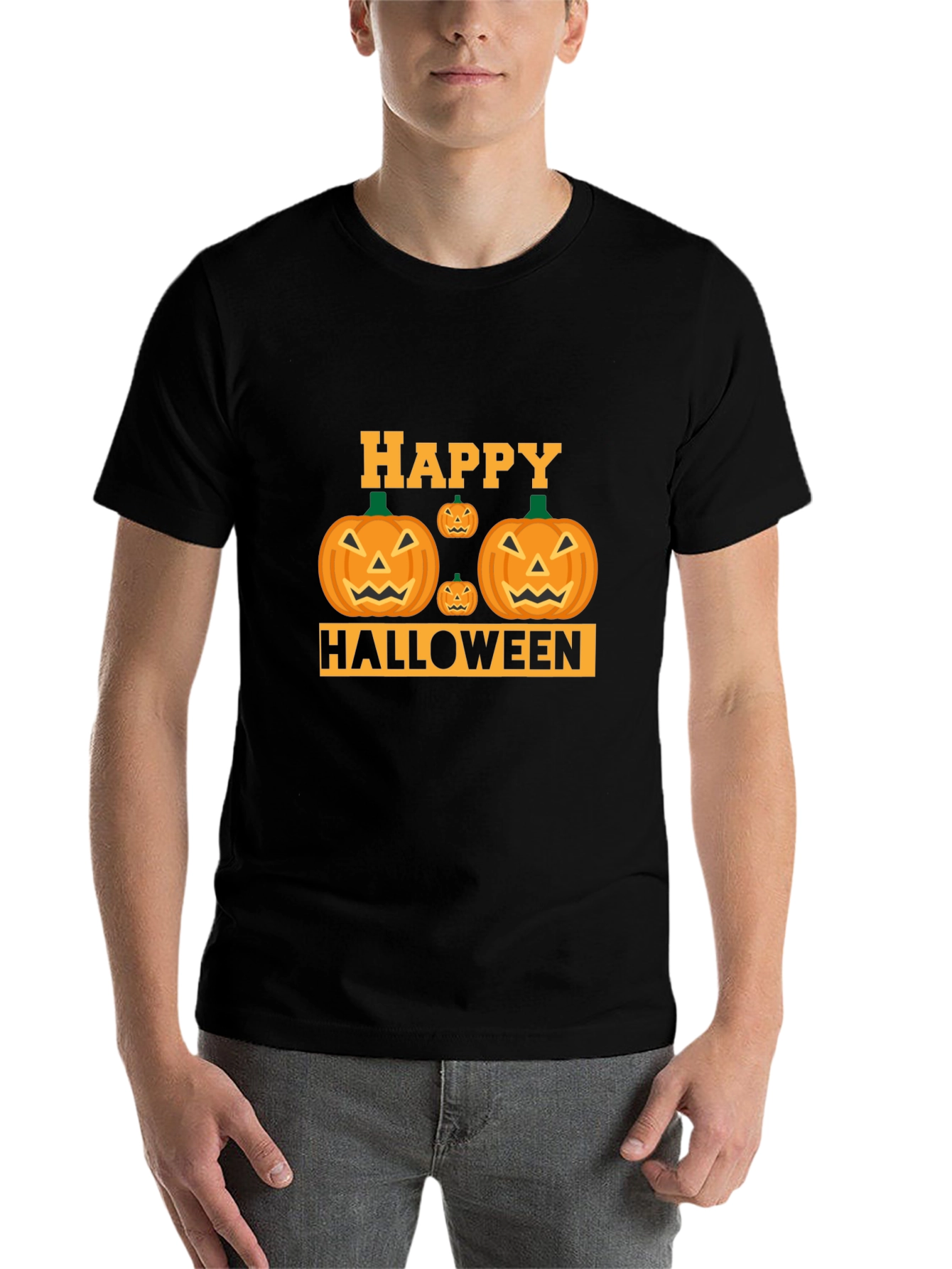 Black Happy Halloween Pumpkin T-Shirt view 7