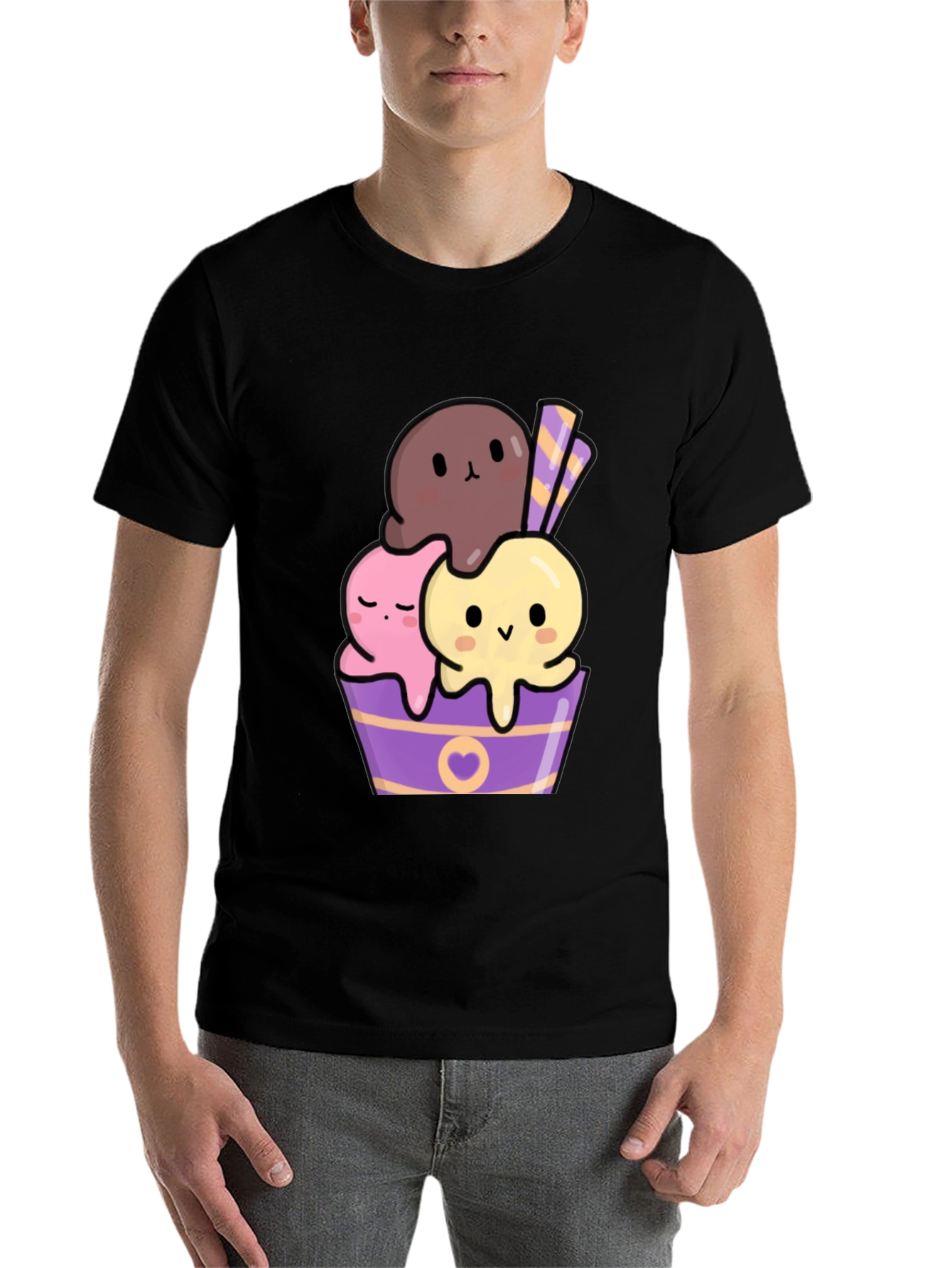 Black Cute Kawaii Ice Cream Graphic Tee view 7