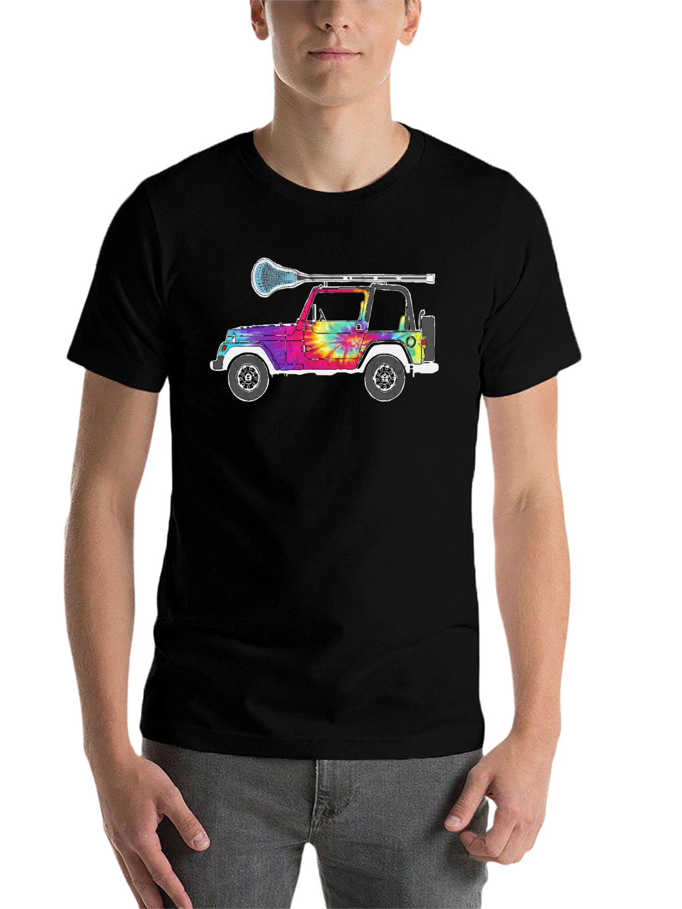 Black Tie Dye Jeep Lacrosse T-Shirt view 7