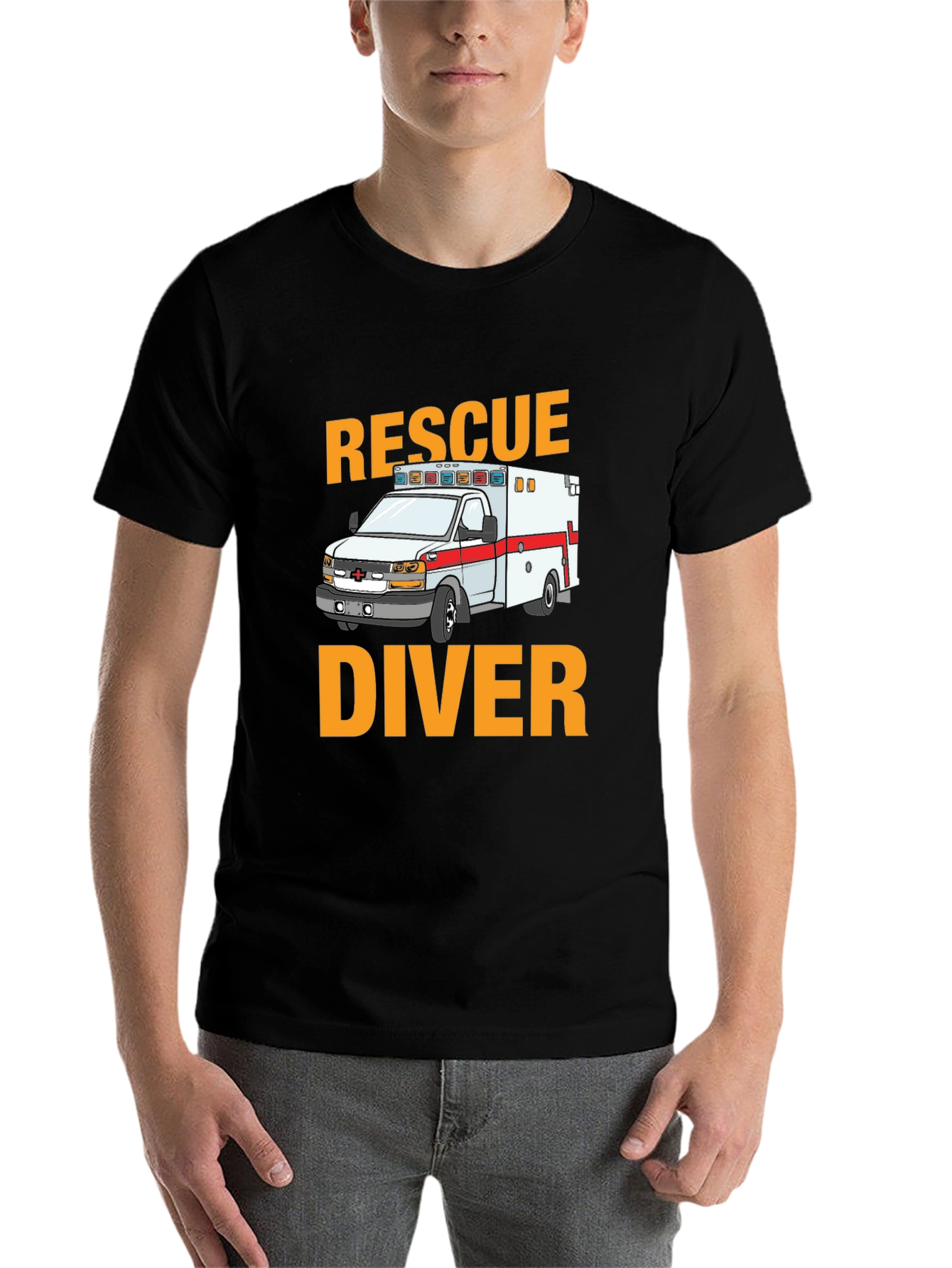 Black Rescue Diver Ambulance Graphic T-Shirt view 7