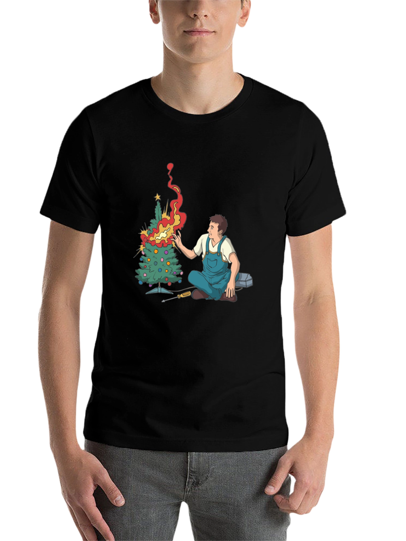 Black Burning Christmas Tree Graphic Tee view 7