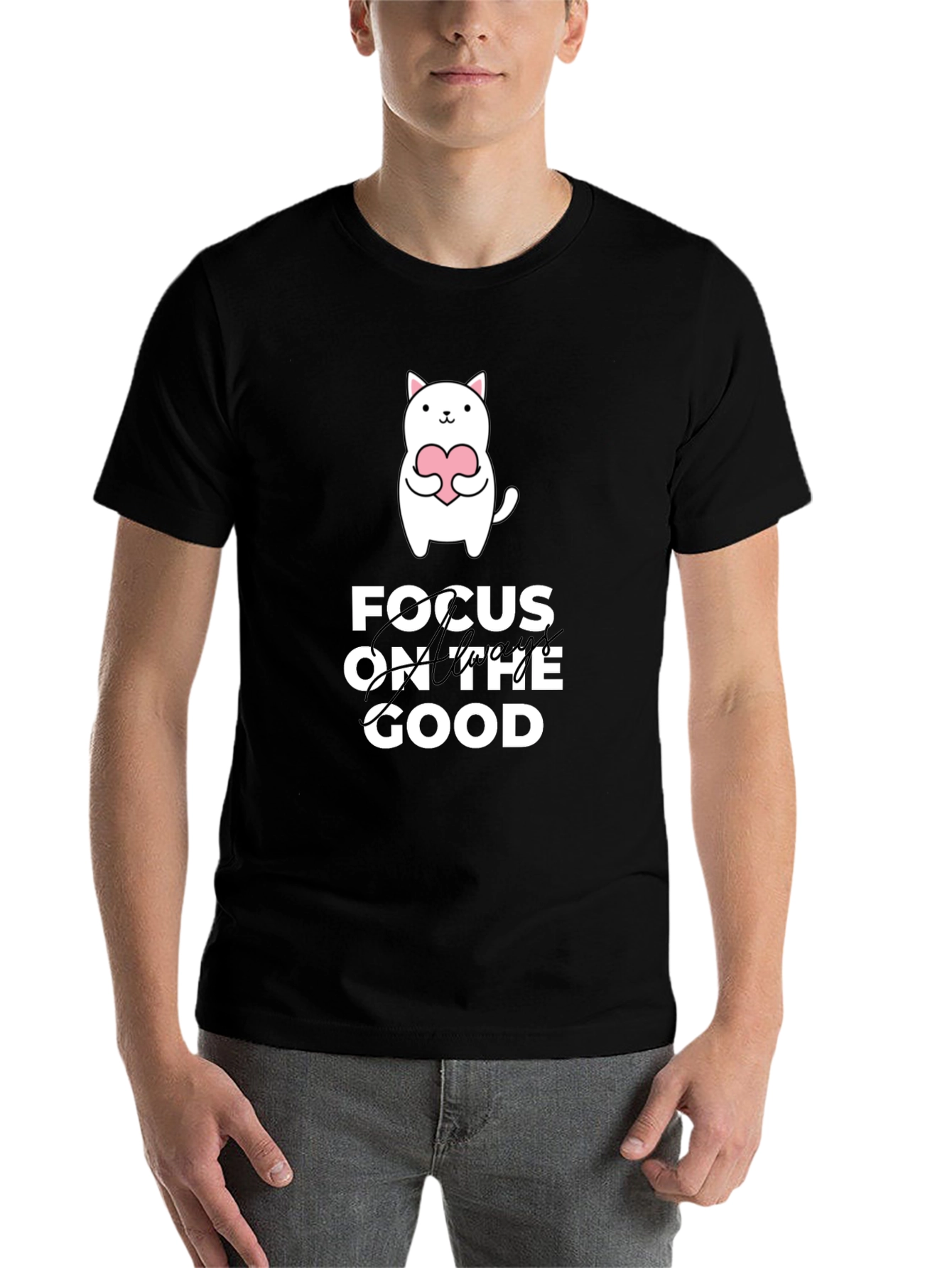 Black Focus on the Good T-Shirt - Cute Cat Design view 7