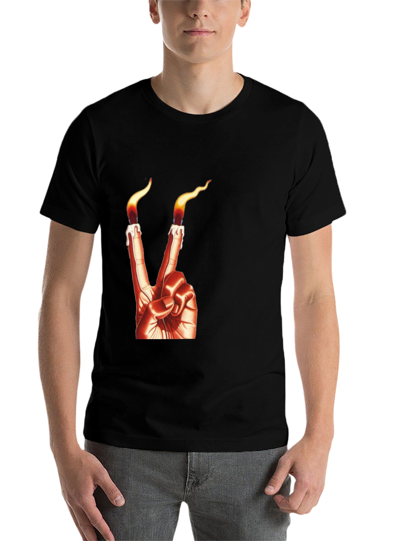 Black Candle Finger Peace Sign Graphic Tee view 7
