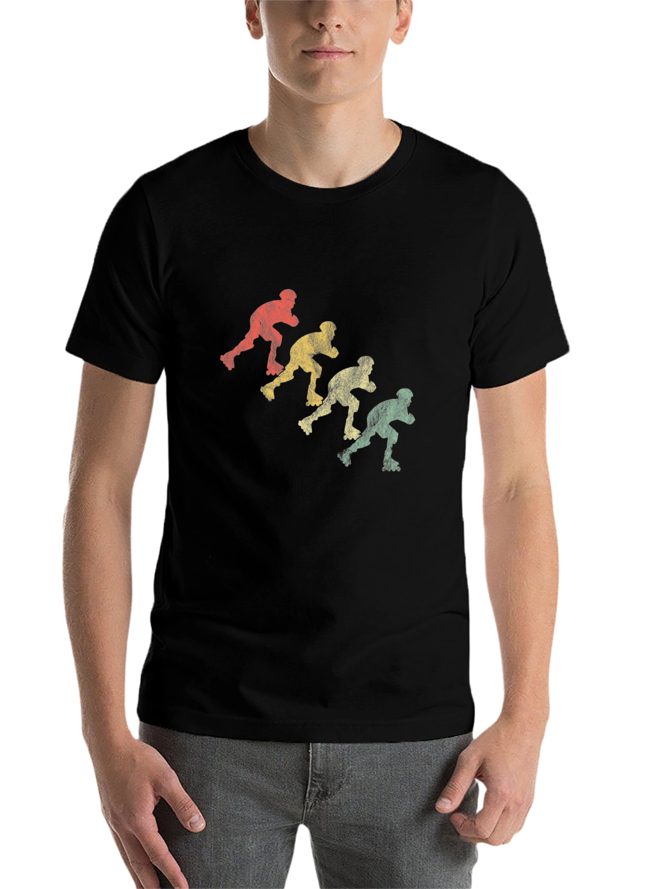 Black Retro Roller Skater T-Shirt - Vintage Style Skate Design view 7