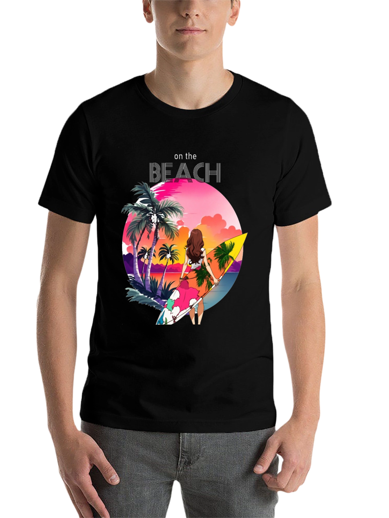 Tropical Beach Scene Graphic Tee - Black Cotton Comfort - 7