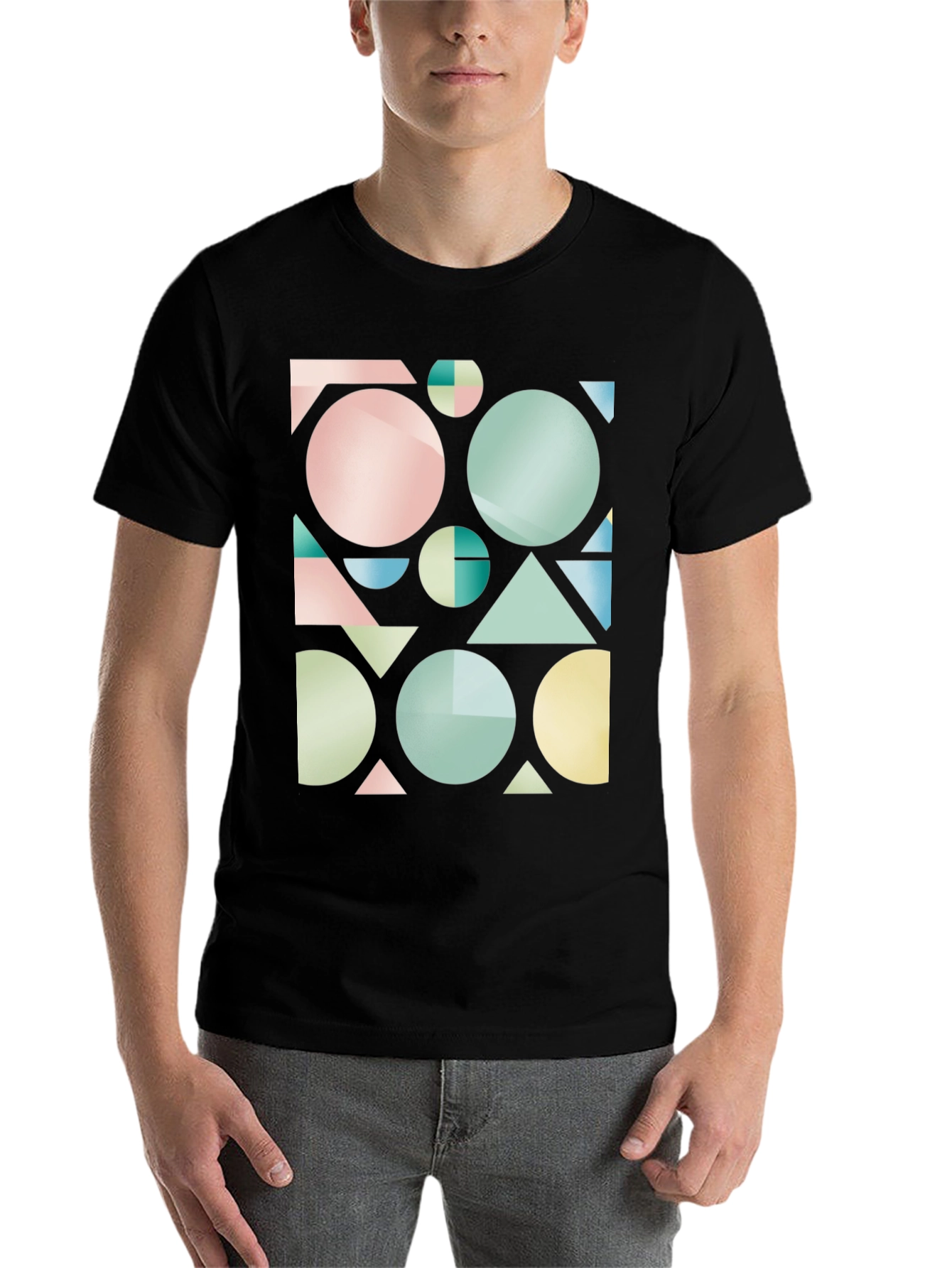 Black Geometric Shapes Graphic Tee - Modern Design T-Shirt view 7