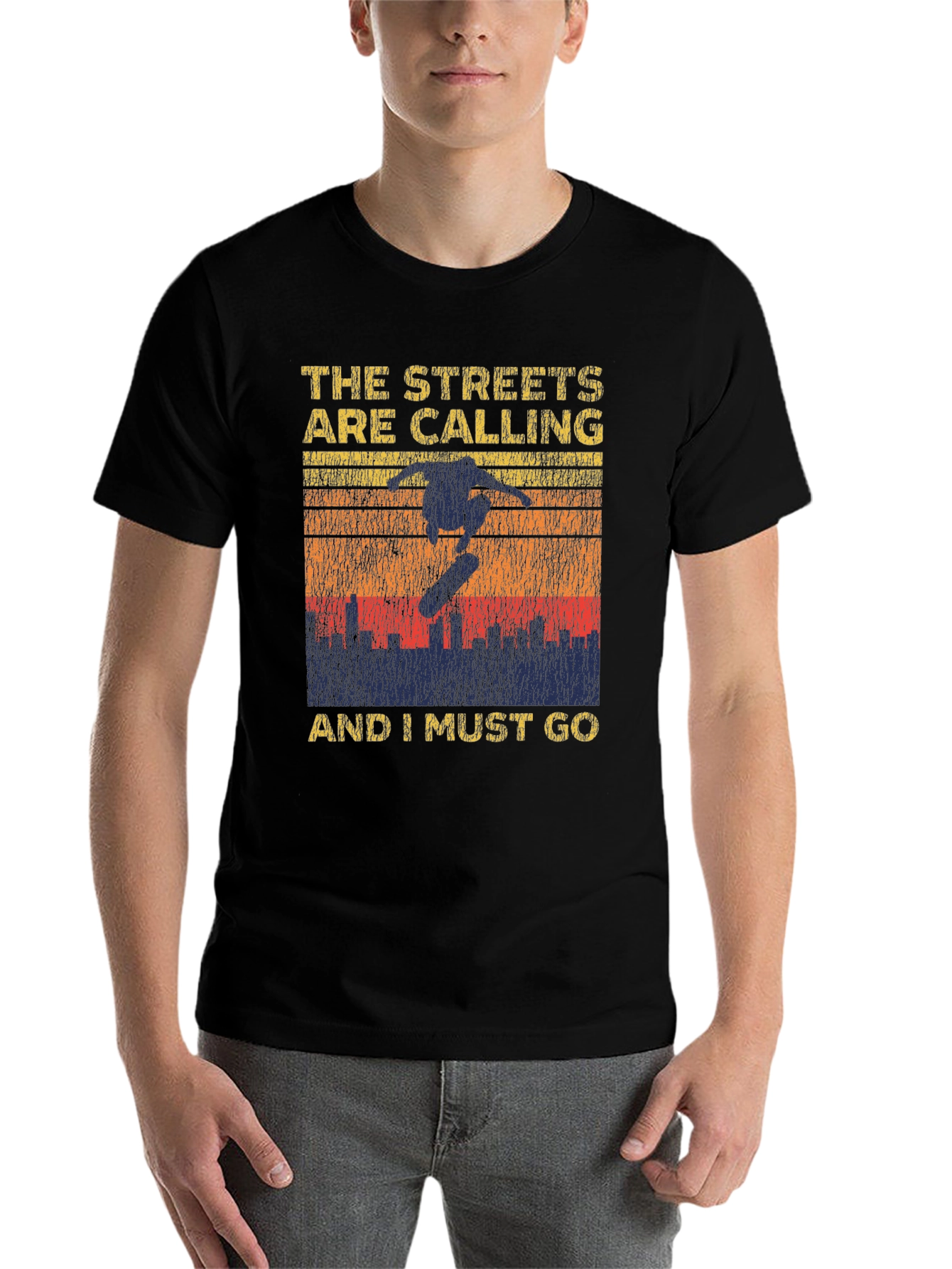 Black Skateboarding Graphic T-Shirt - The Streets Are Calling view 7