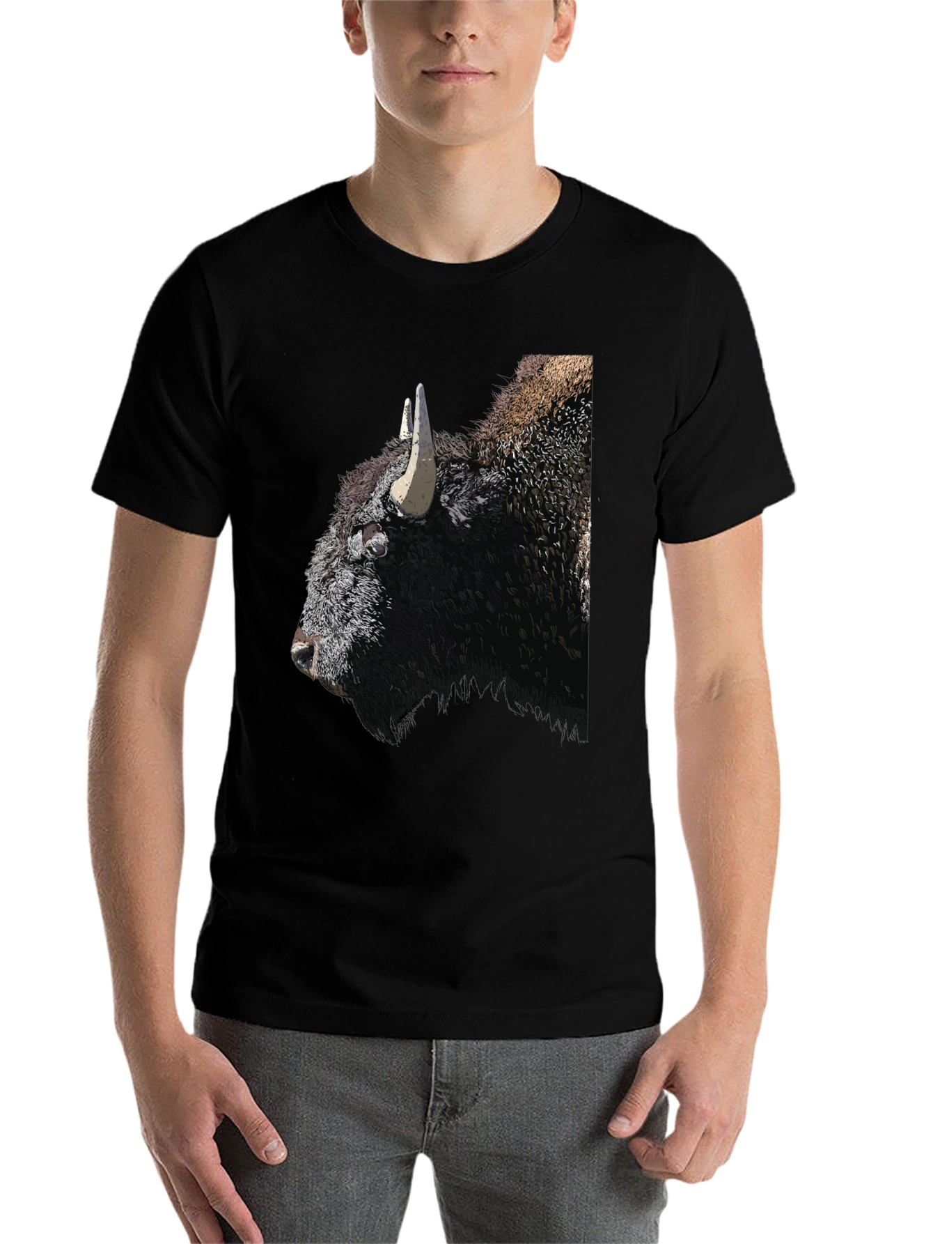Black Bison Graphic Tee - Black Cotton T-Shirt view 7