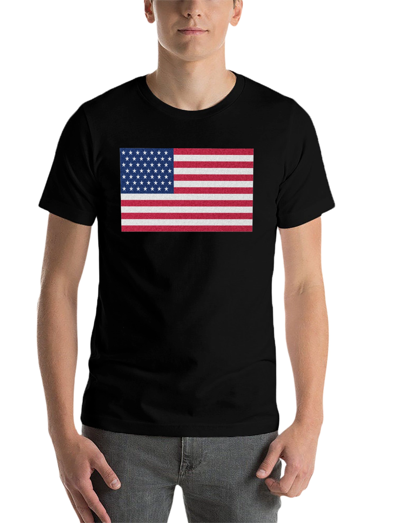 Black American Flag Graphic Print Crew Neck T-Shirt view 7