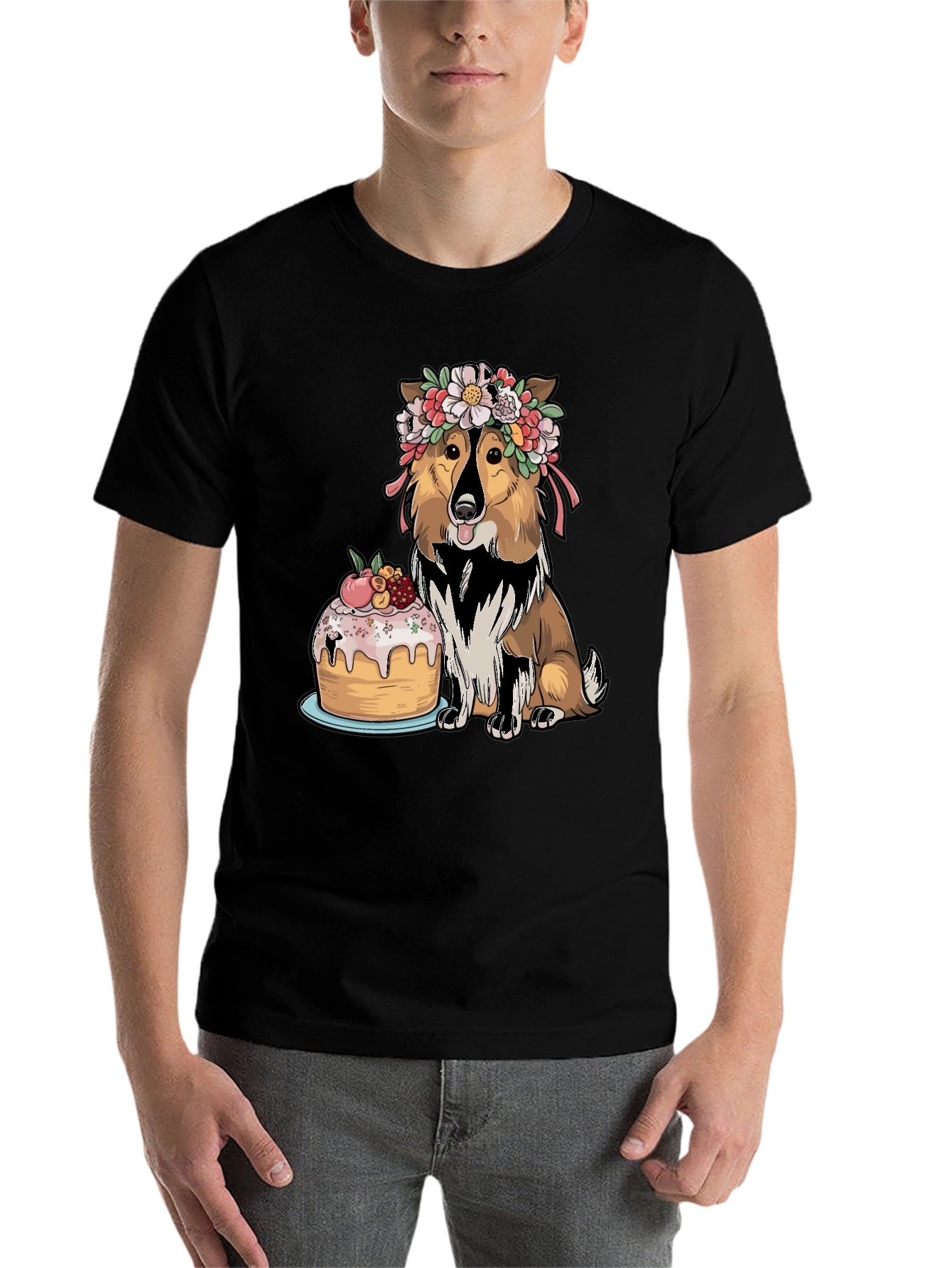Black Dog with Cake Graphic Tee view 7