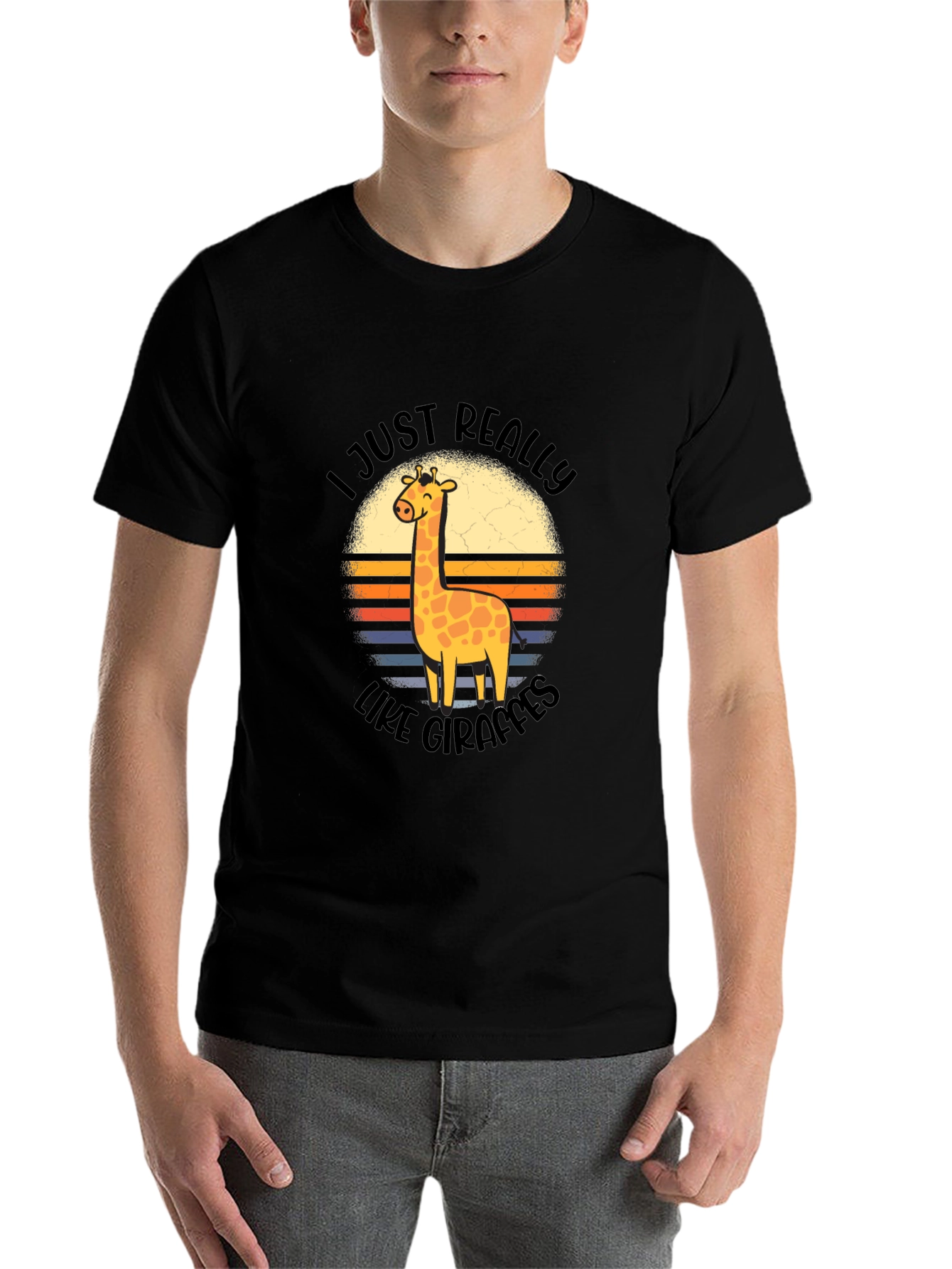Black I Just Really Like Giraffes Black T-Shirt view 7
