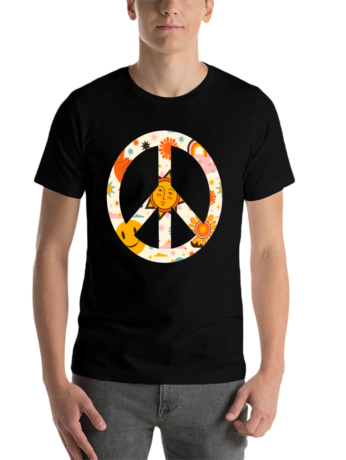 Black Groovy Peace Sign Graphic Tee - Retro Style view 7