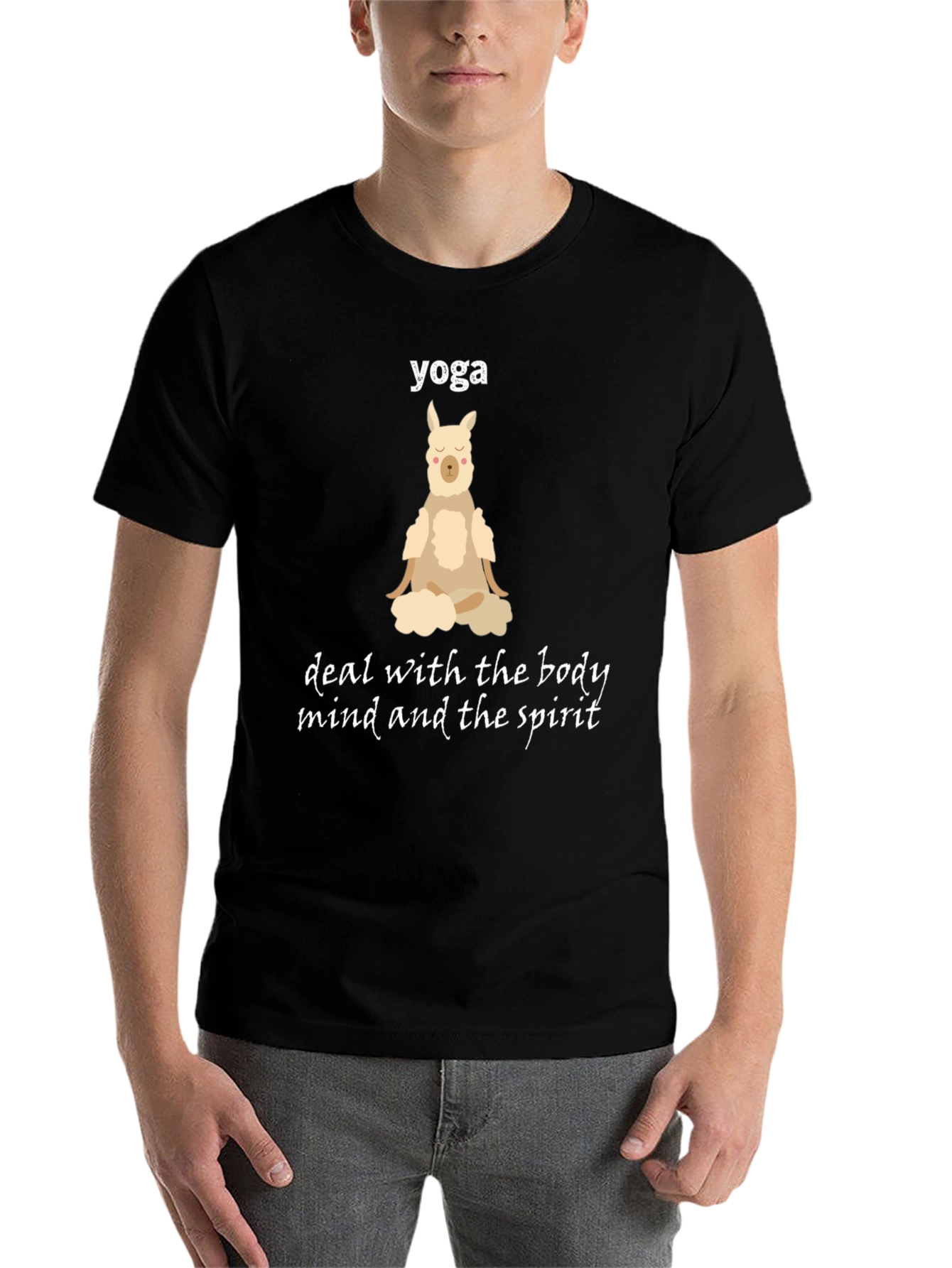 Black Yoga Llama T-Shirt - Body, Mind, Spirit view 7