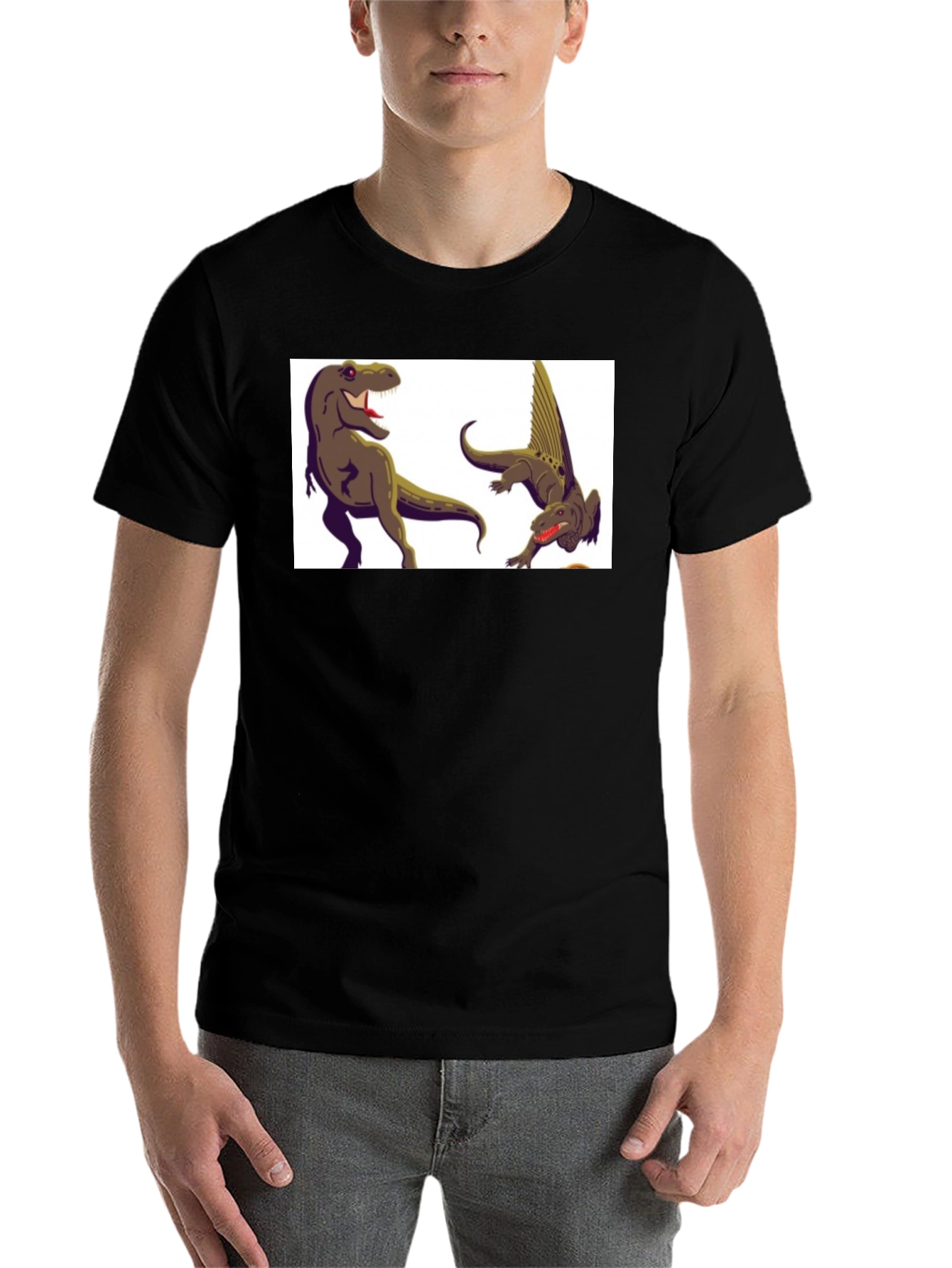 Black Dinosaur Graphic Tee - Black Cotton T-Shirt view 7